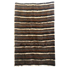 Soft Blanket like Rug with Stripes. Natural Goat Hair pile, Cotton Foundation.