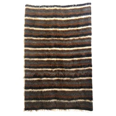 Soft Blanket like Rug with Stripes. Natural Goat Hair pile, Cotton Foundation. 