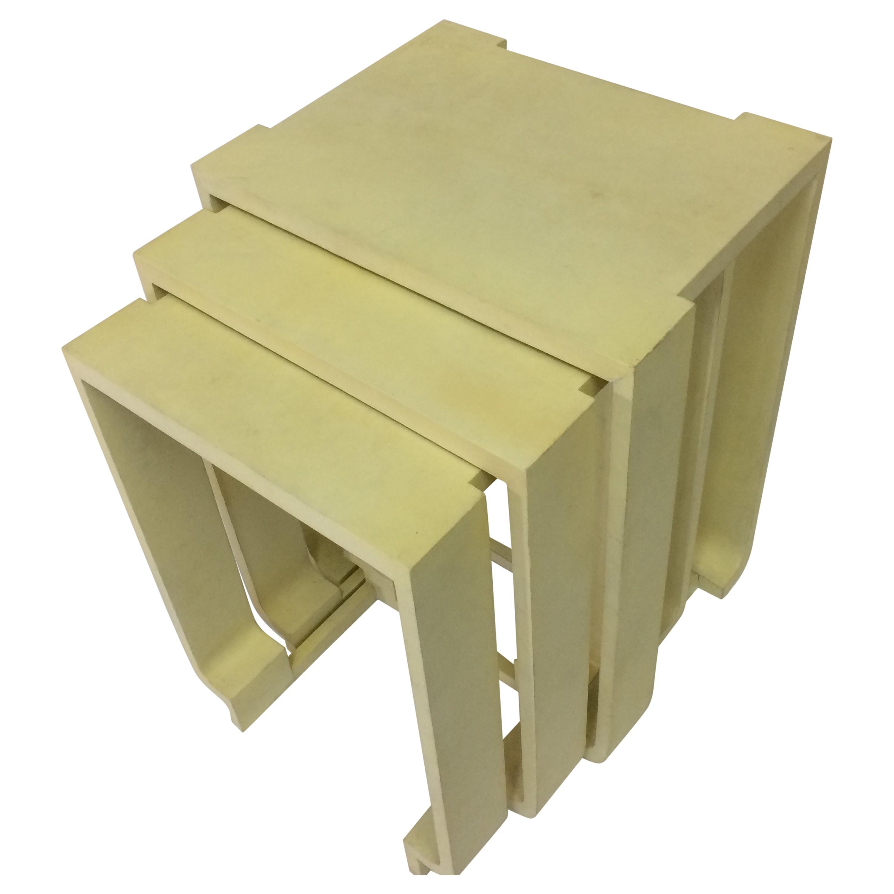 Mid-Century Modern Goat Skin Parchment Nesting Tables, in Stock For Sale