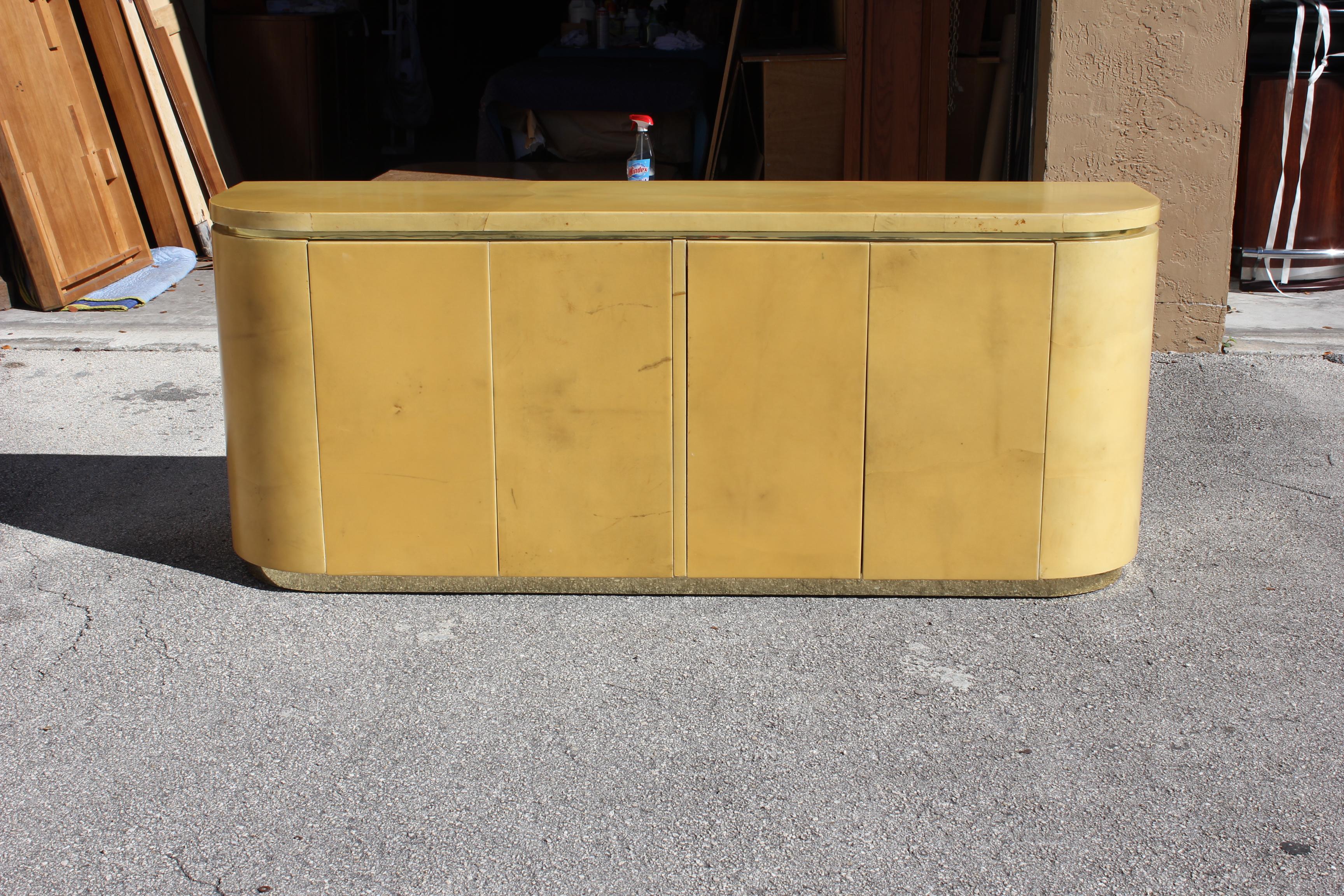 Mid-Century Modern Goatskin Sideboard with Brass Detail 1970s 12