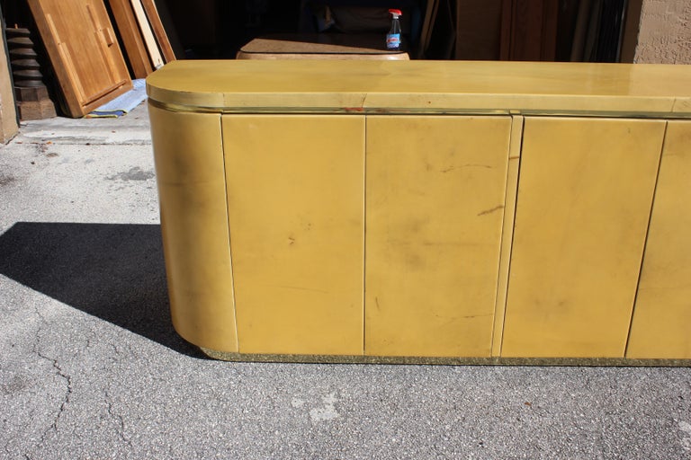 Mid-Century Modern Goatskin Sideboard with Brass Detail 1970s In Good Condition In Hialeah, FL
