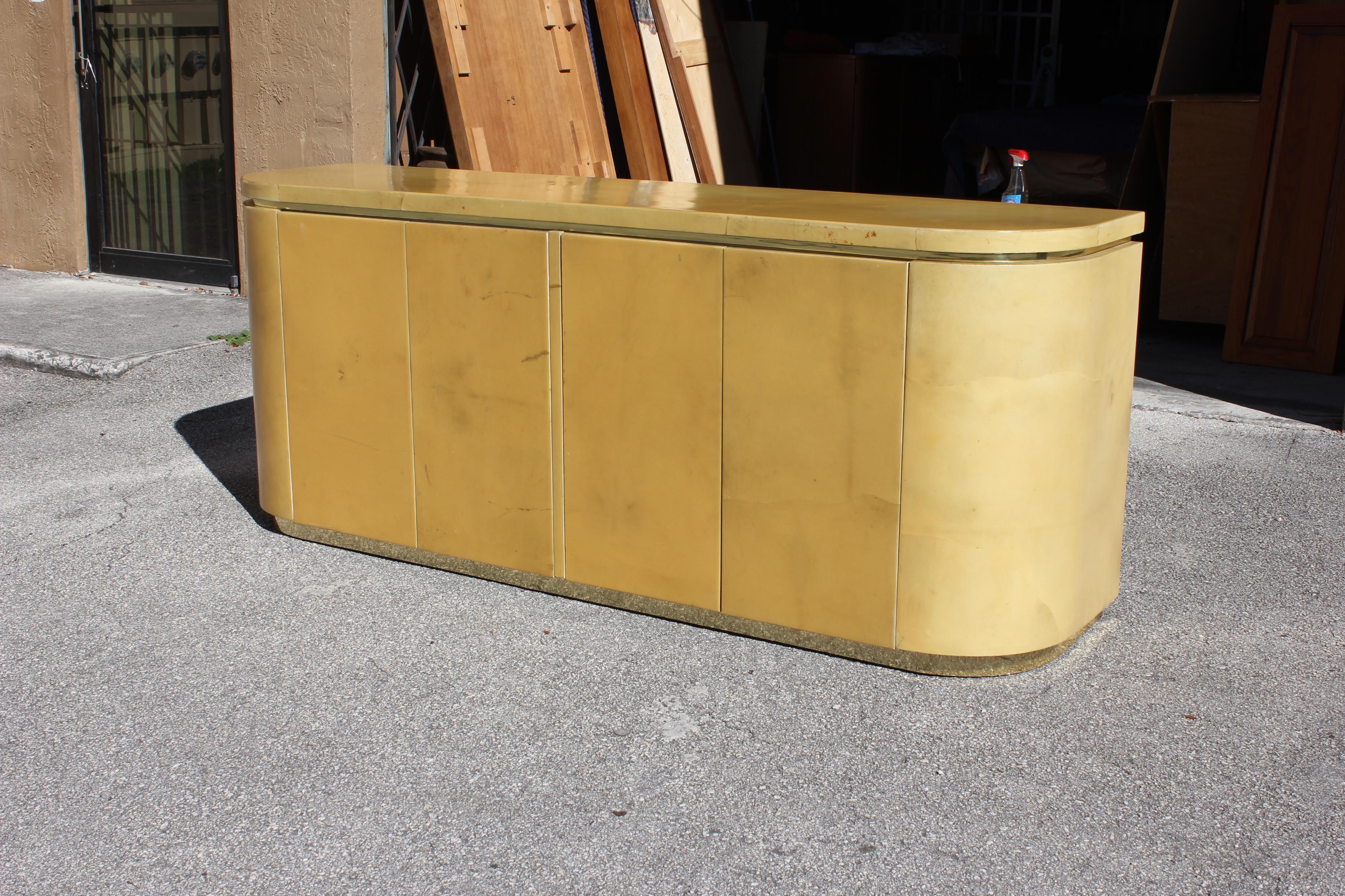 Mid-Century Modern Goatskin Sideboard with Brass Detail 1970s 4