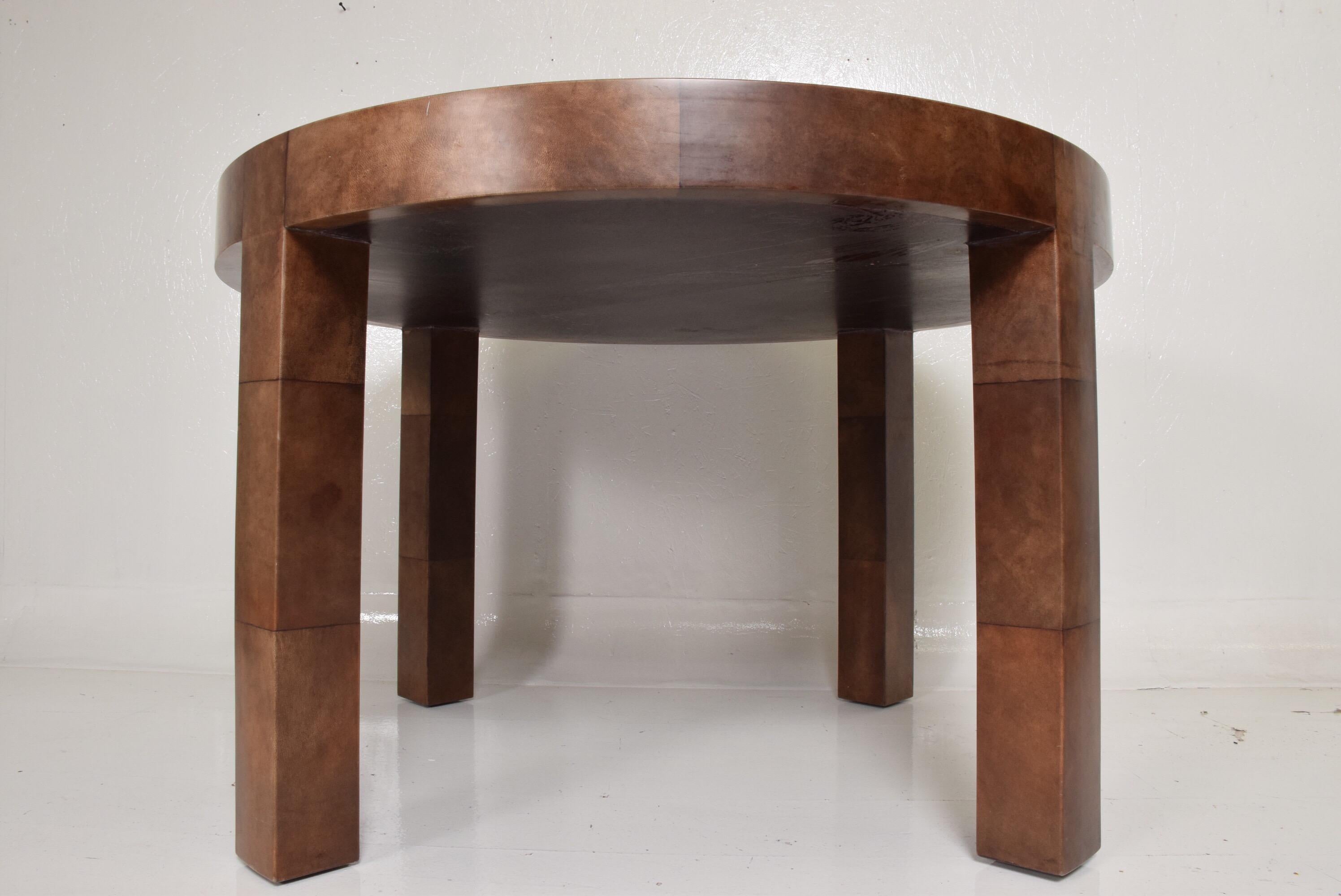 Mid-Century Modern Goatskin Wrapped Dining Table in Brown Tones after Aldo Tura 4