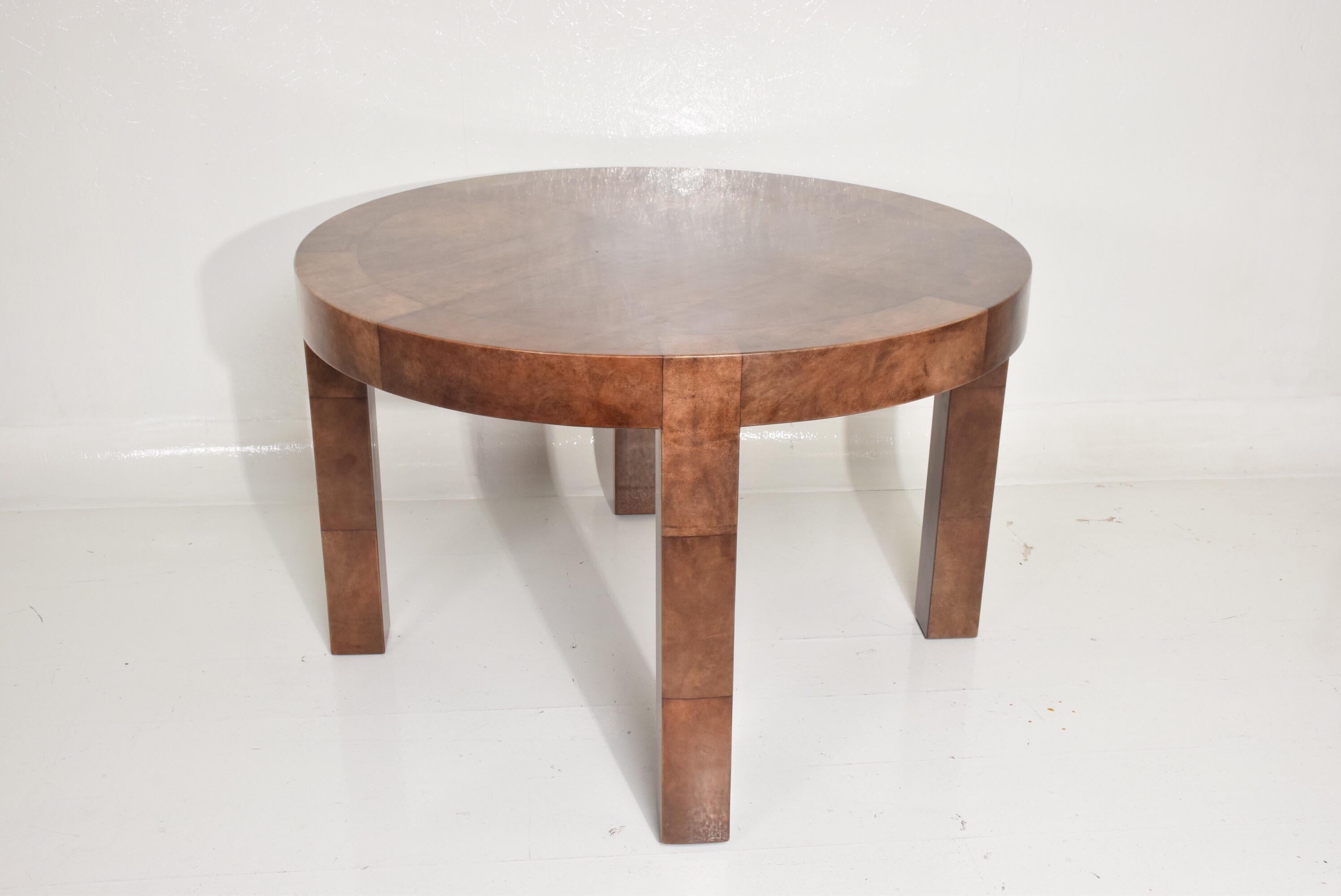 Unknown Mid-Century Modern Goatskin Wrapped Dining Table in Brown Tones after Aldo Tura