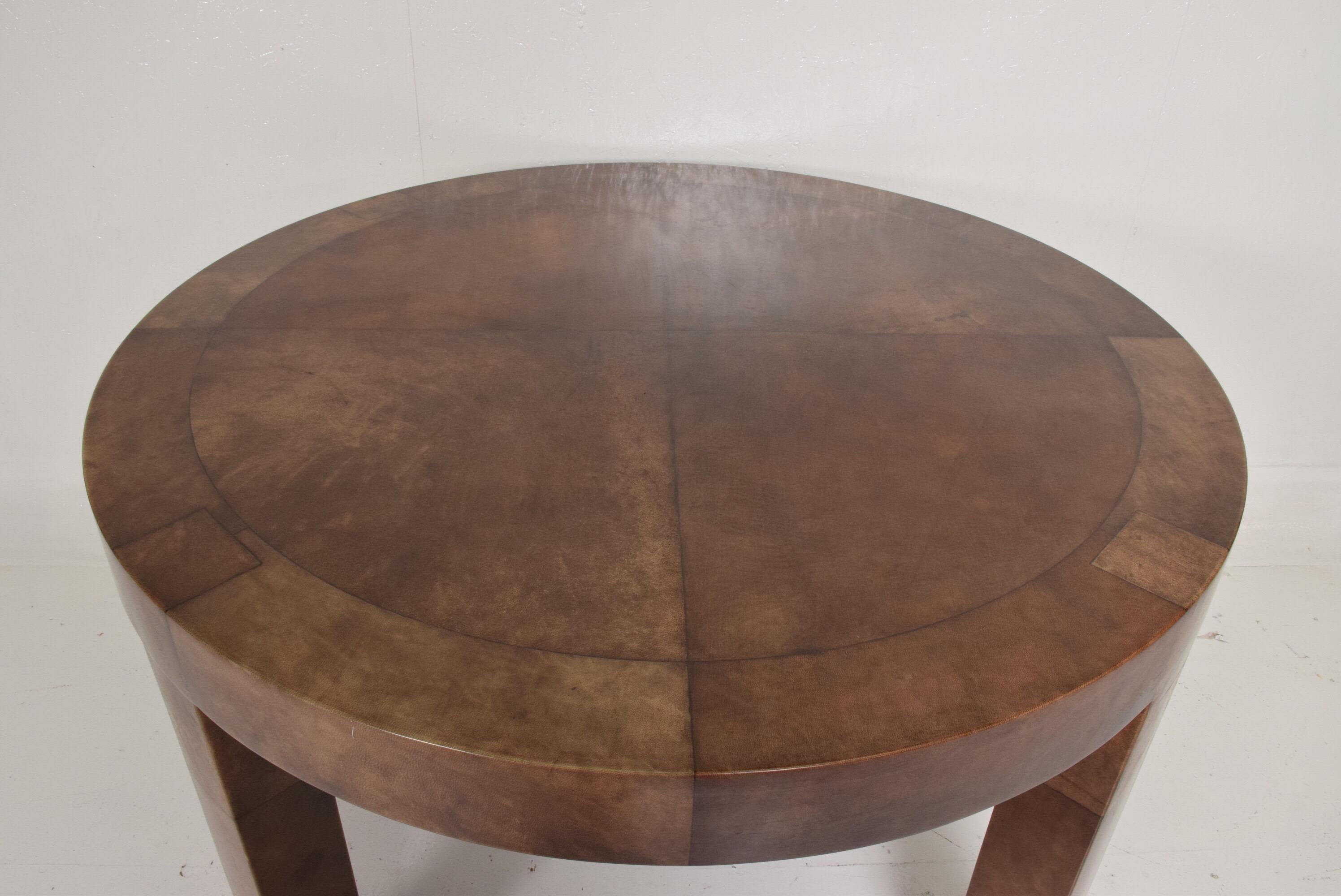 Mid-Century Modern Goatskin Wrapped Dining Table in Brown Tones after Aldo Tura In Good Condition In Chula Vista, CA