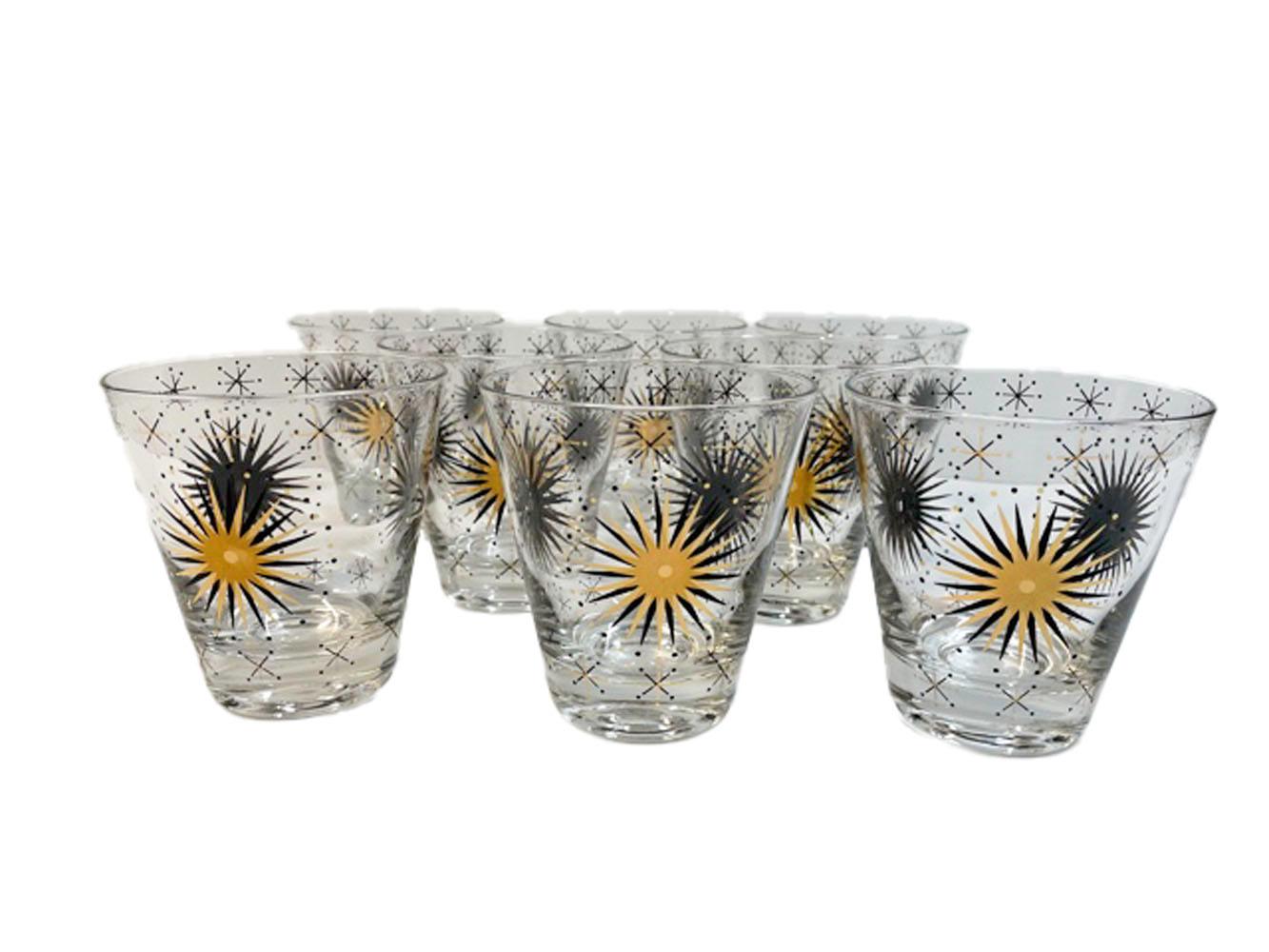 Mid-Century Modern Gold and Black Atomic Starburst 24 Piece Barware Set 6
