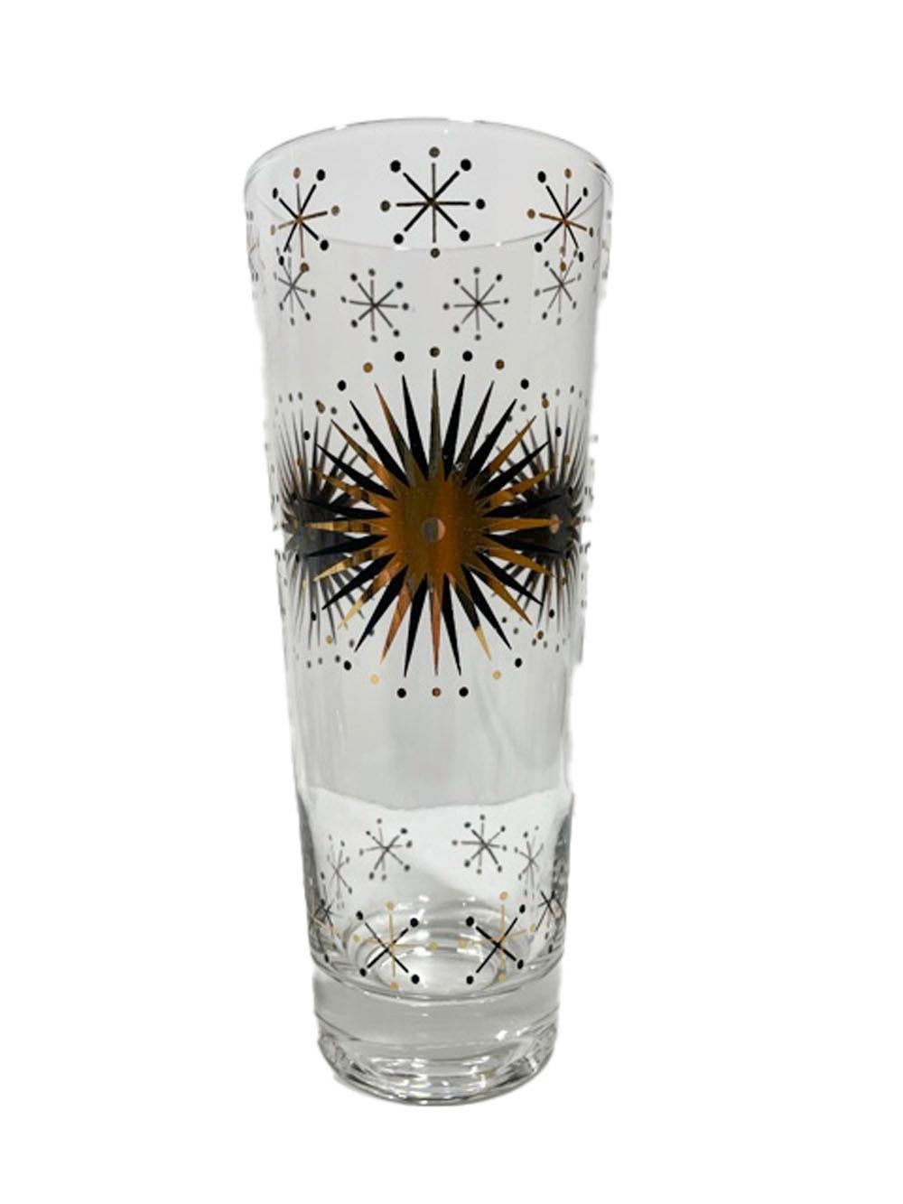 Mid-Century Modern Gold and Black Atomic Starburst 24 Piece Barware Set In Good Condition In Nantucket, MA