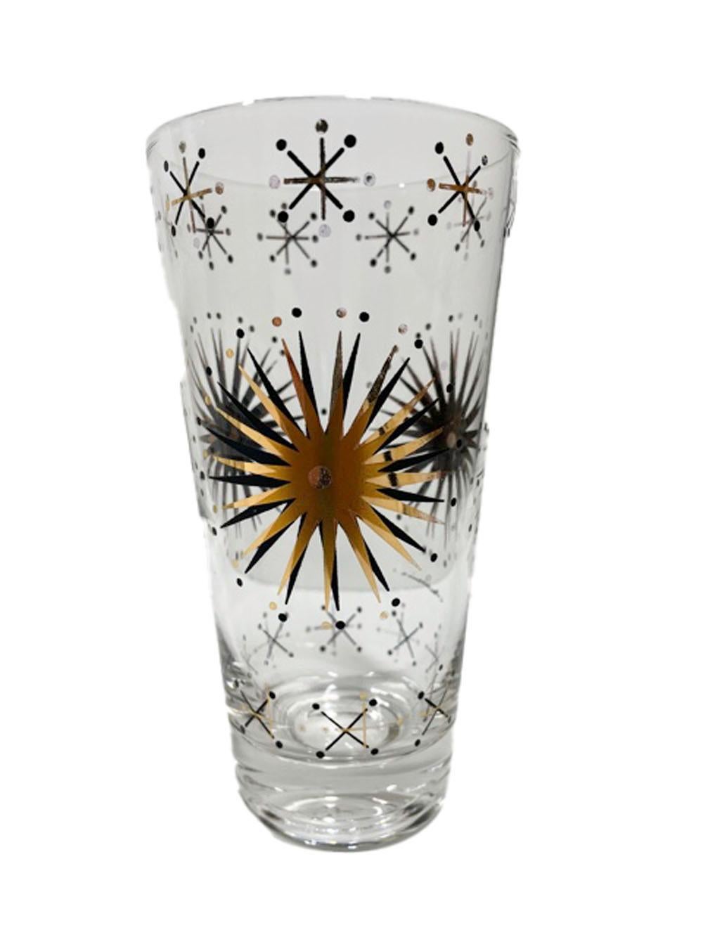 Glass Mid-Century Modern Gold and Black Atomic Starburst 24 Piece Barware Set