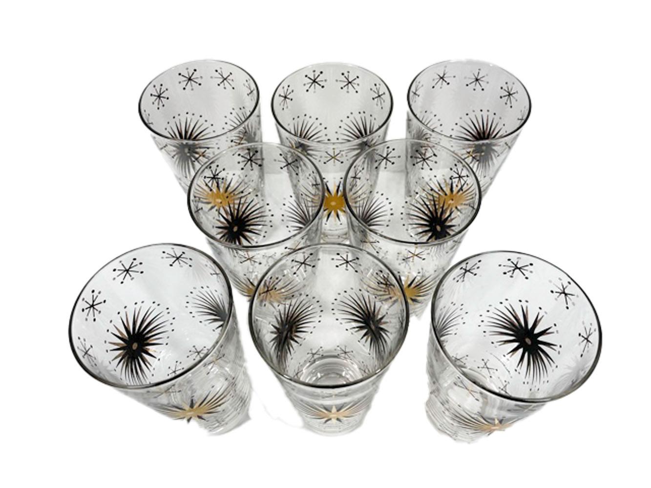 Mid-Century Modern Gold and Black Atomic Starburst 24 Piece Barware Set 1