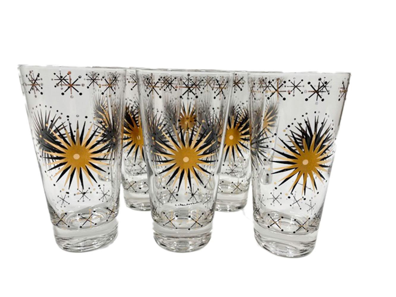 Mid-Century Modern Gold and Black Atomic Starburst 24 Piece Barware Set 2