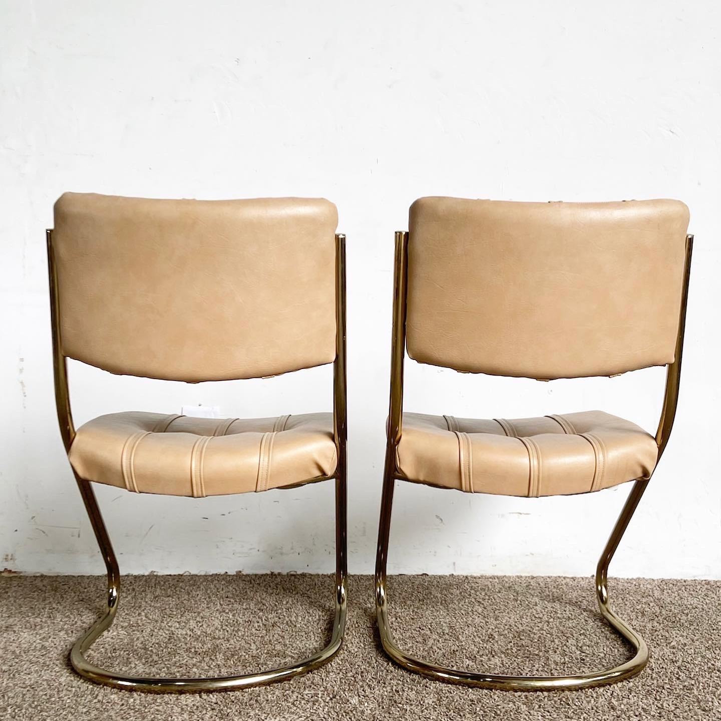 Mid Century Modern Gold and Tan Tufted Cantilever Chairs by Chromcraft - a Pair In Good Condition For Sale In Delray Beach, FL
