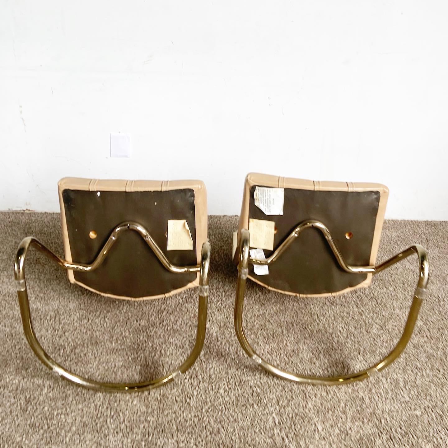 Late 20th Century Mid Century Modern Gold and Tan Tufted Cantilever Chairs by Chromcraft - a Pair For Sale