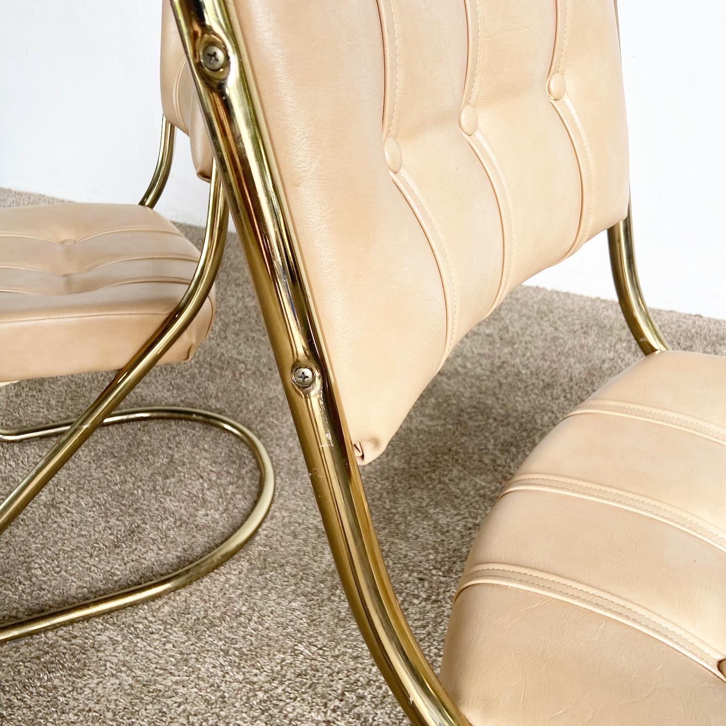 Mid Century Modern Gold and Tan Tufted Cantilever Chairs by Chromcraft - a Pair For Sale 2