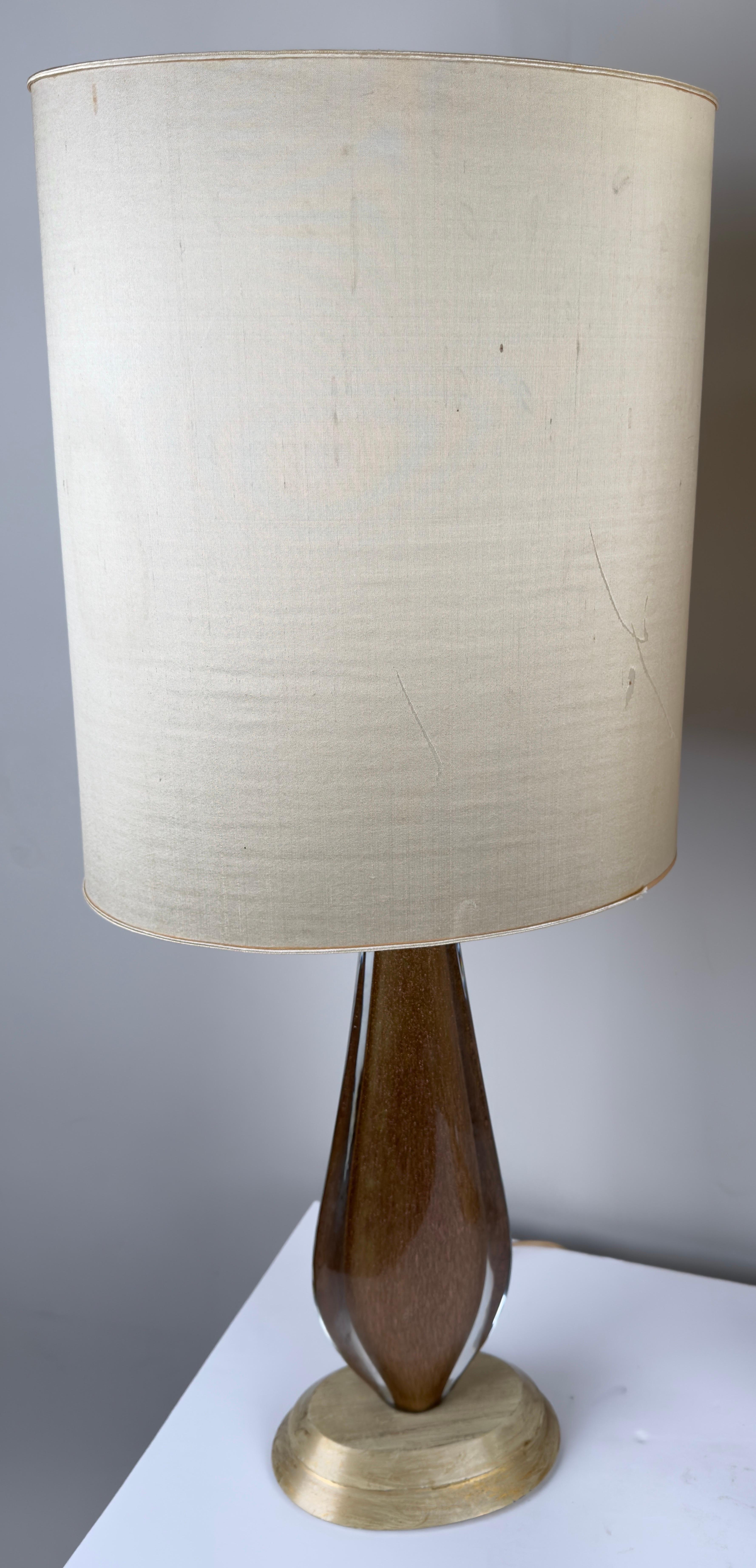 Mid Century Modern Gold Art Glass Table Lamp with Custom Shade, a Pair  For Sale 5