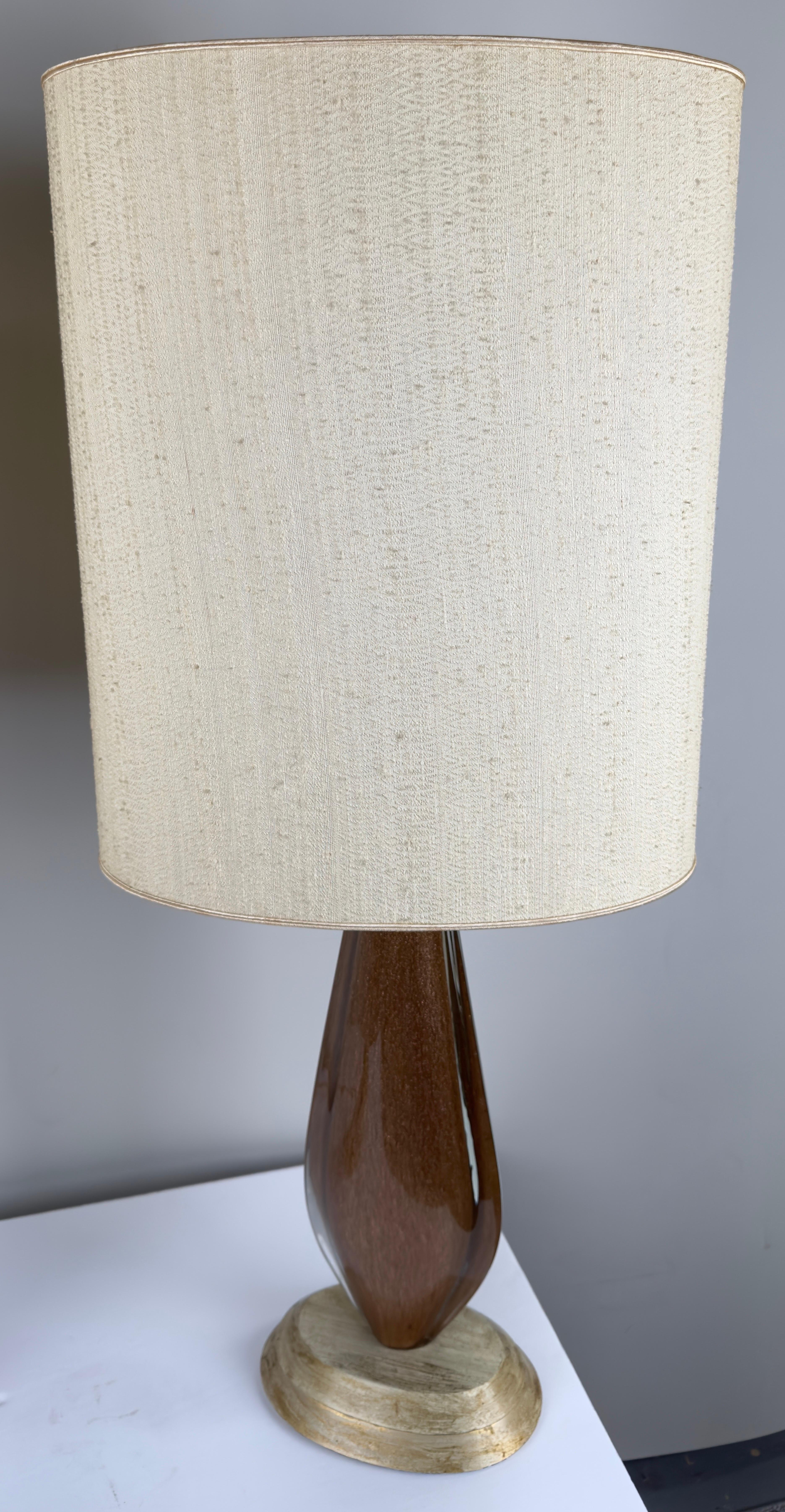 Mid Century Modern Gold Art Glass Table Lamp with Custom Shade, a Pair  For Sale 6