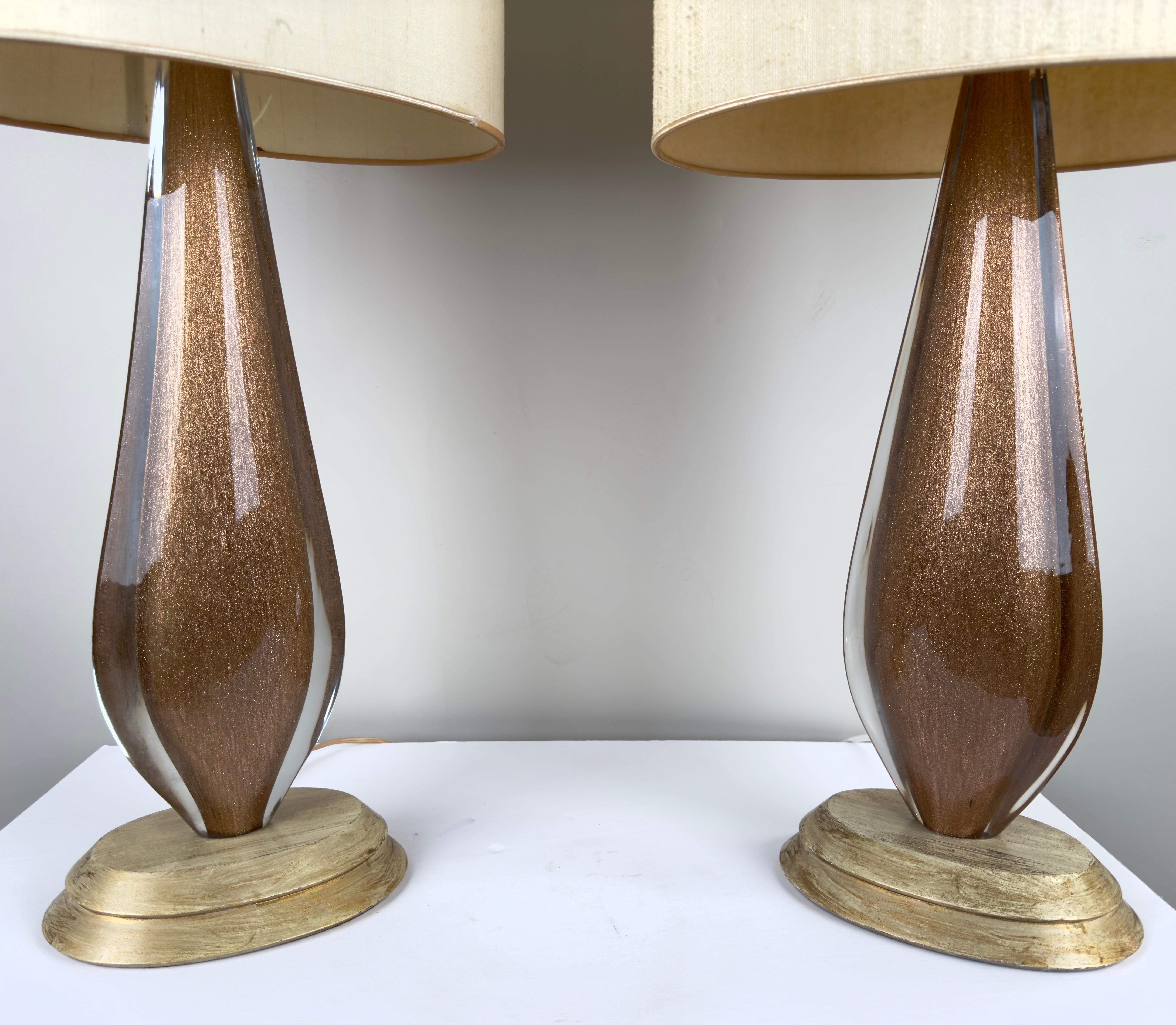 Mid Century Modern Gold Art Glass Table Lamp with Custom Shade, a Pair  For Sale 10