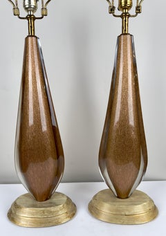 Mid-Century Modern Gold Seguso Murano Glass Table Lamp, a Pair