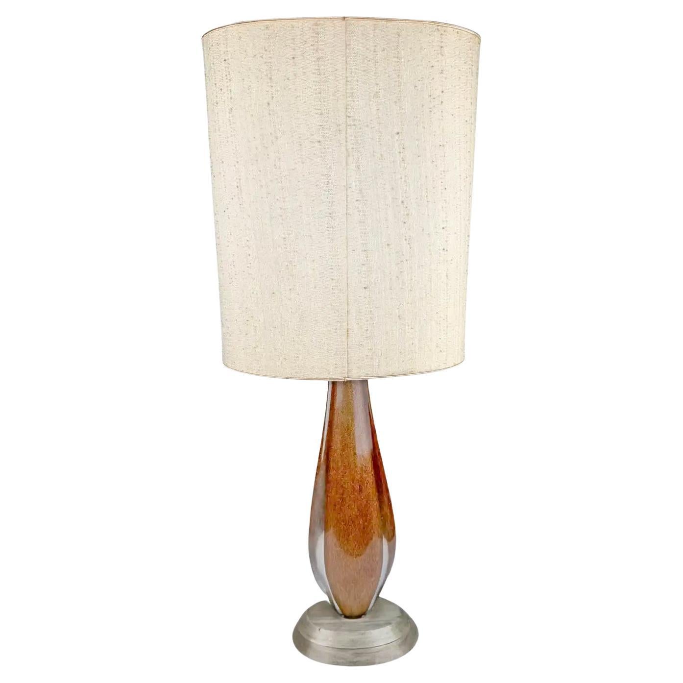 Mid Century Modern Gold Art Glass Table Lamp with Custom Shade For Sale