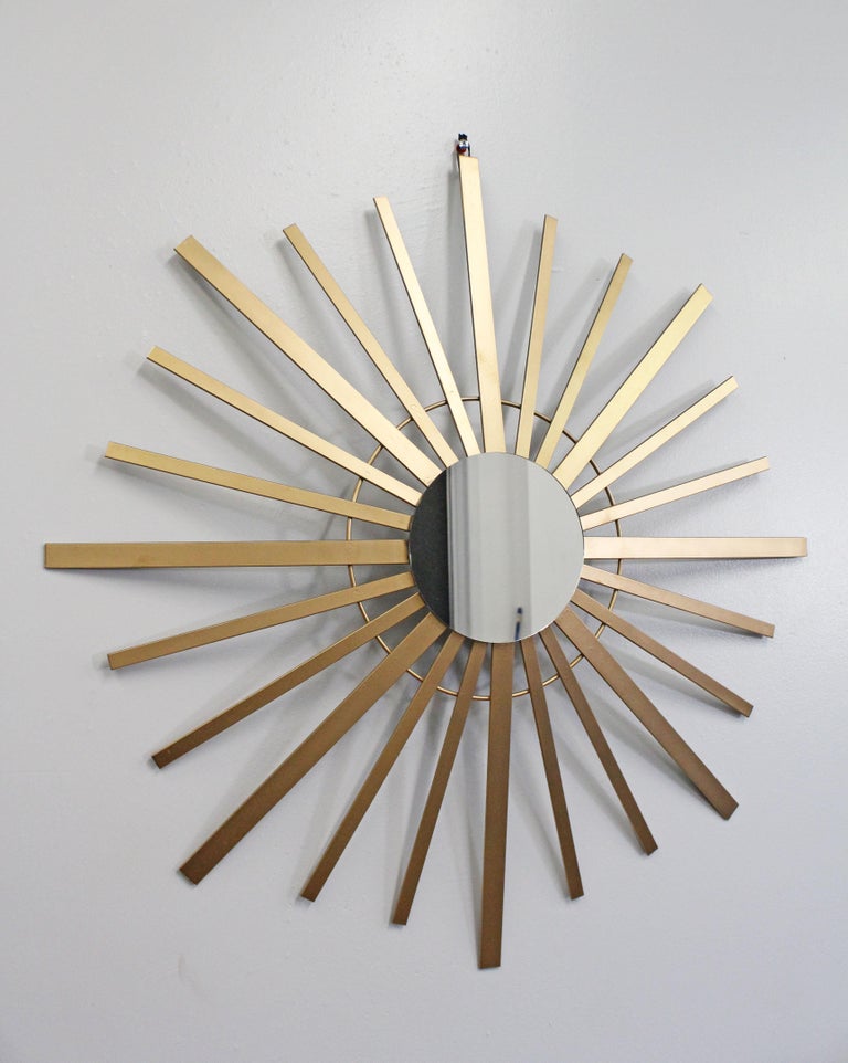 MidCentury Modern Gold Atomic Starburst Decorative Wall Mirror at