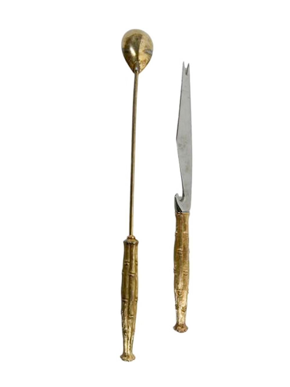 Mid-Century Modern Mid Century Modern Gold Bamboo Handled Bar Knife and Stir Spoon by Napier