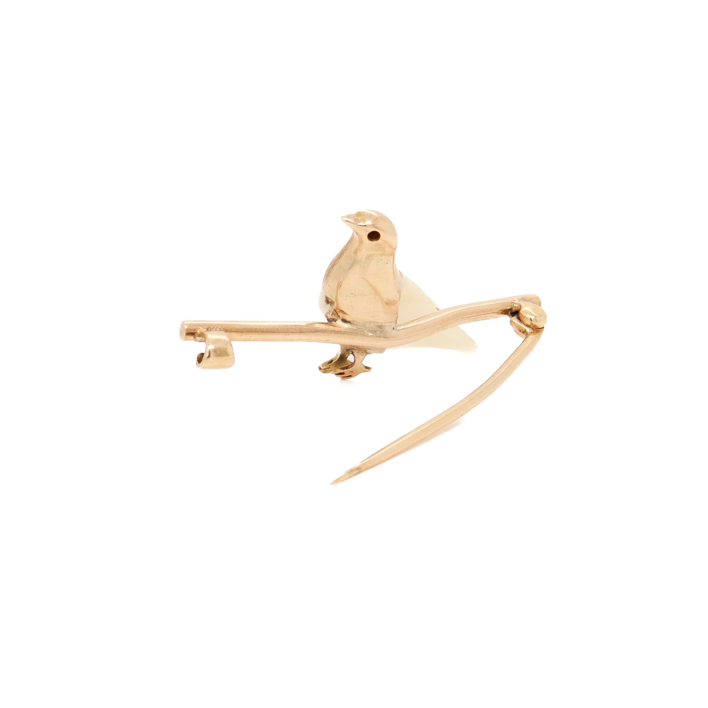 Mid-Century Modern Gold, Diamond, & Baroque Pearl Figural Dove Brooch or Bar Pin For Sale 5