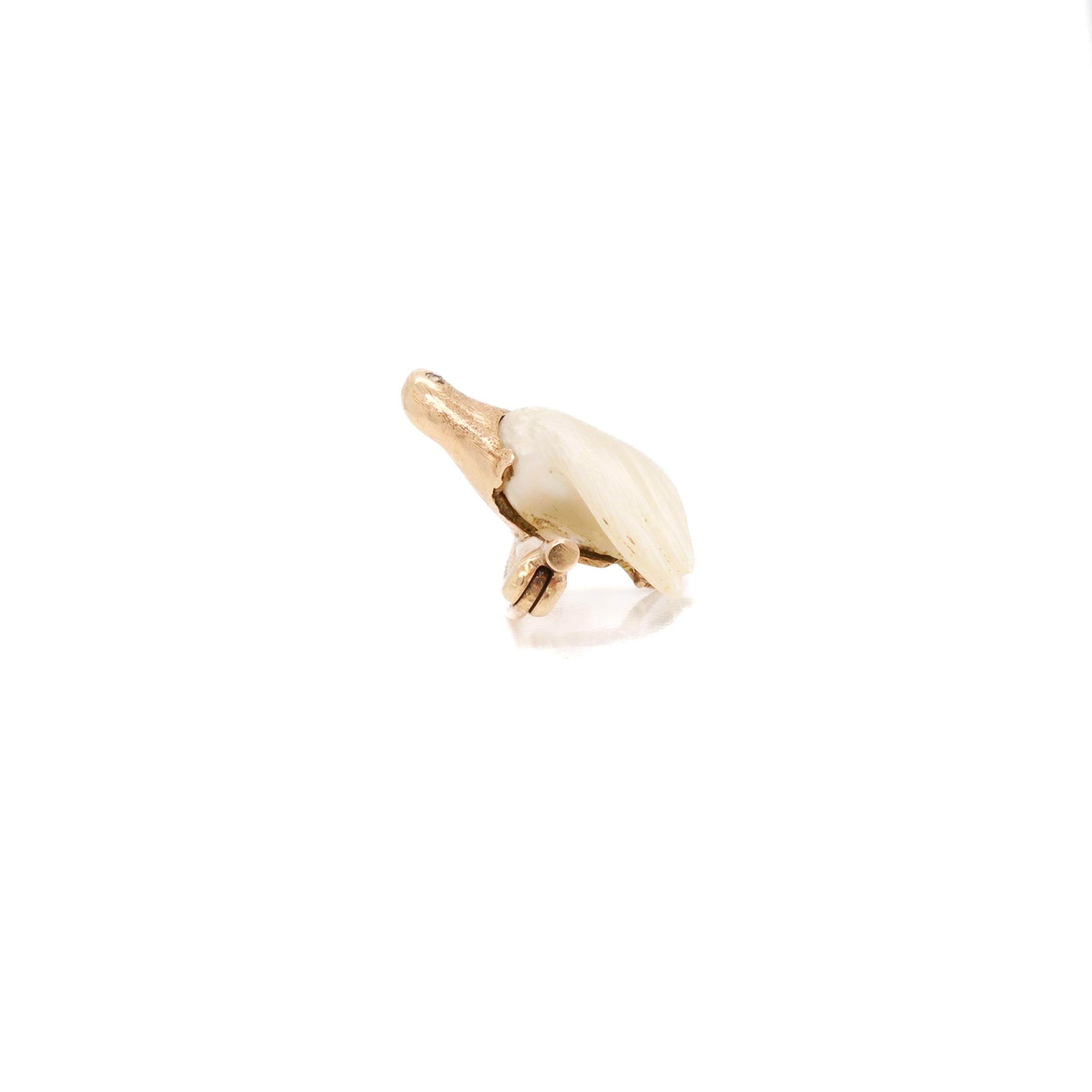 Mid-Century Modern Gold, Diamond, & Baroque Pearl Figural Dove Brooch or Bar Pin For Sale 4