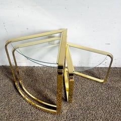 Mid Century Modern Gold Fan Coffee Nesting Table - Three Tier