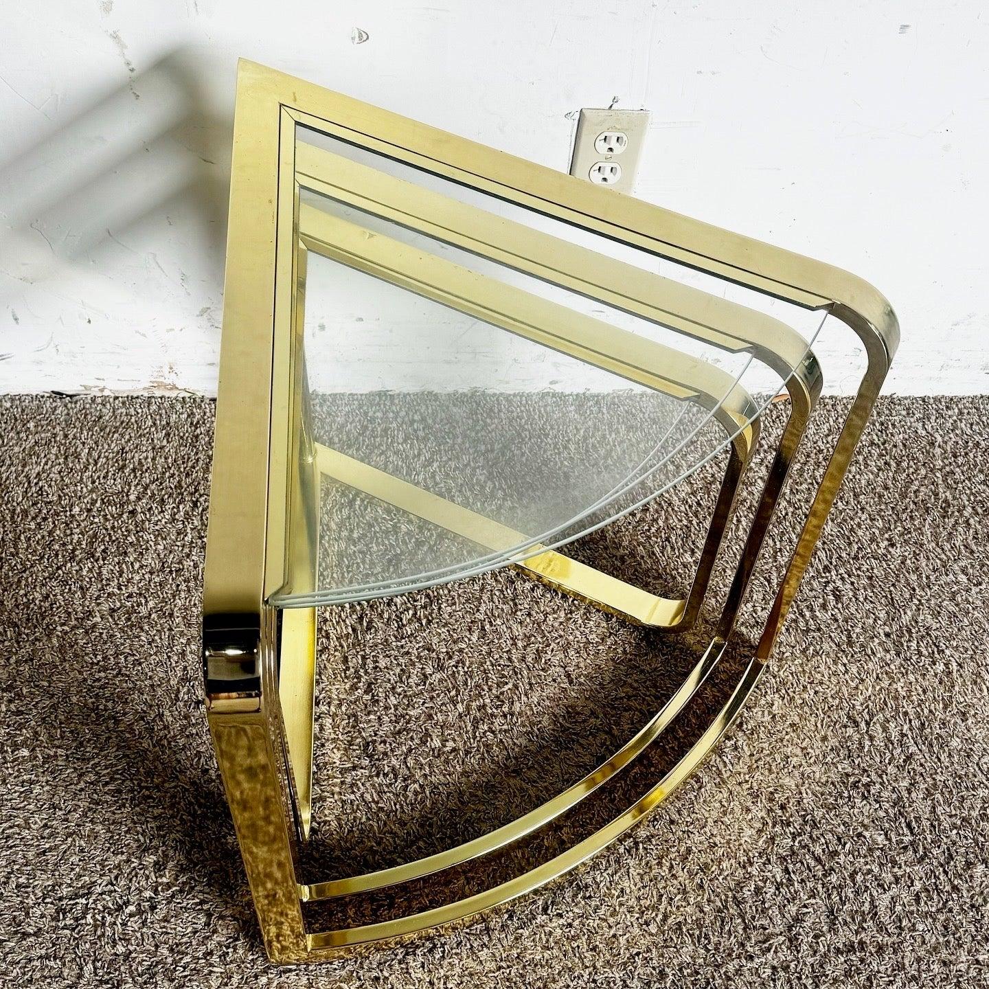 Mid Century Modern Gold Fan Coffee Nesting Table - Three Tier In Good Condition For Sale In Delray Beach, FL