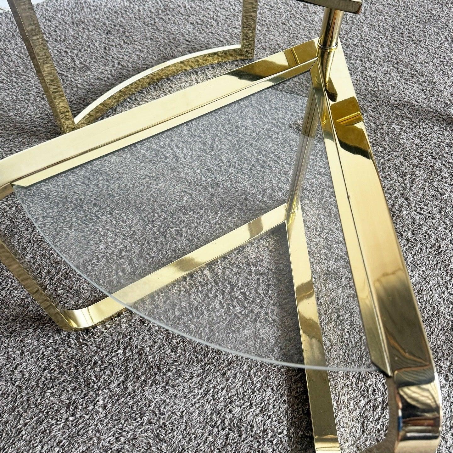 Late 20th Century Mid Century Modern Gold Fan Coffee Nesting Table - Three Tier For Sale