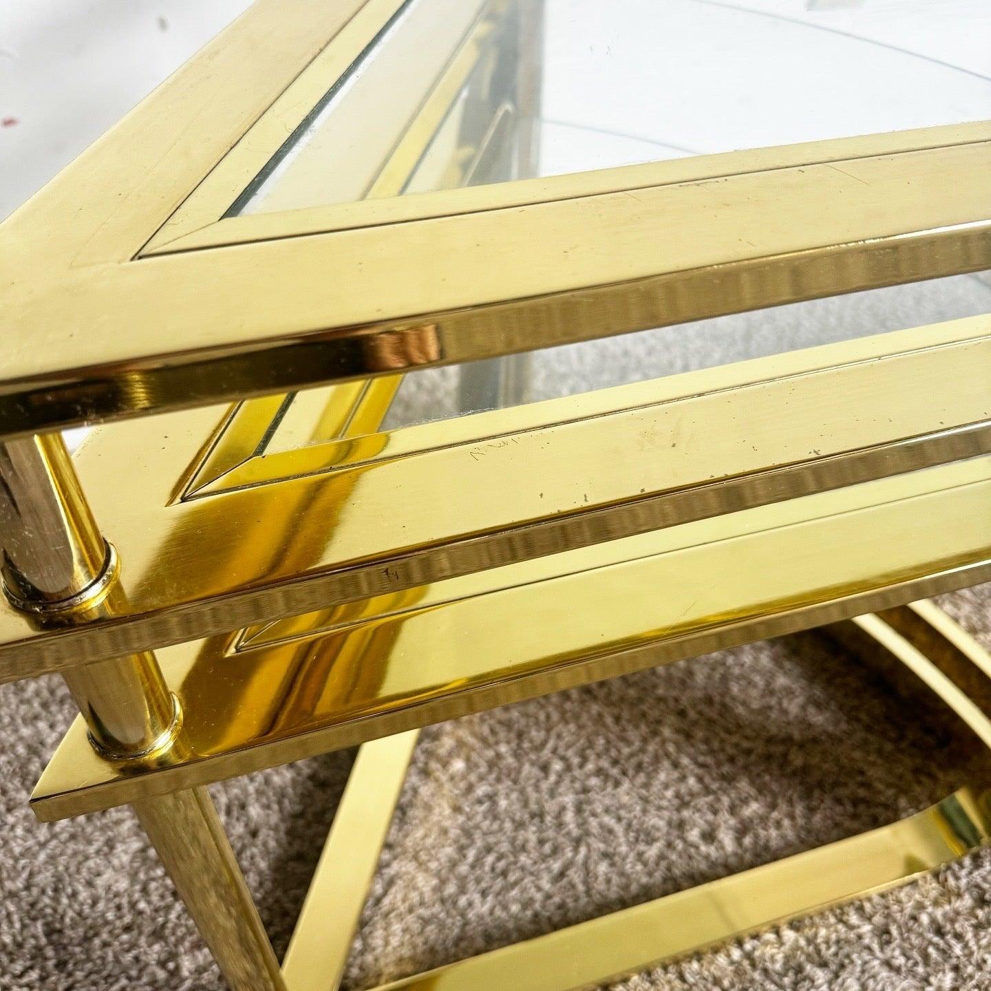 Mid Century Modern Gold Fan Coffee Nesting Table - Three Tier For Sale 1