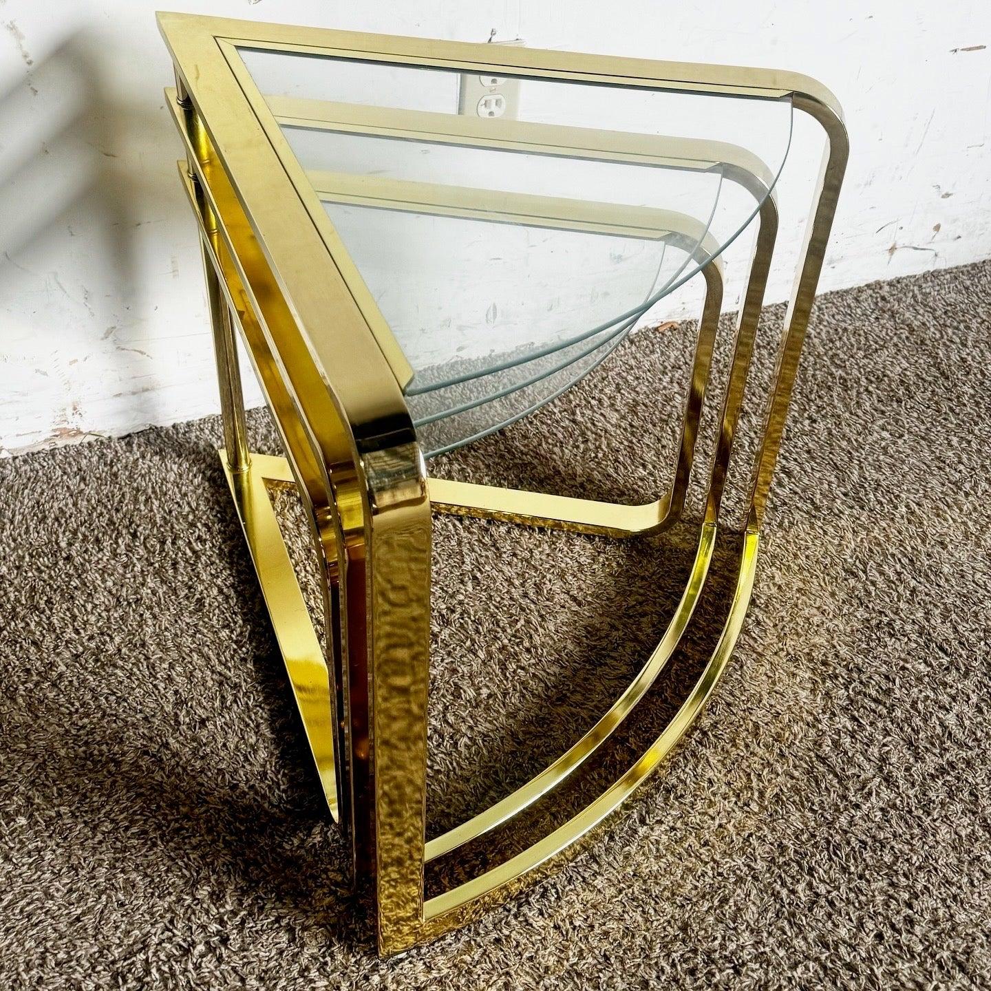Mid Century Modern Gold Fan Coffee Nesting Table - Three Tier For Sale 3