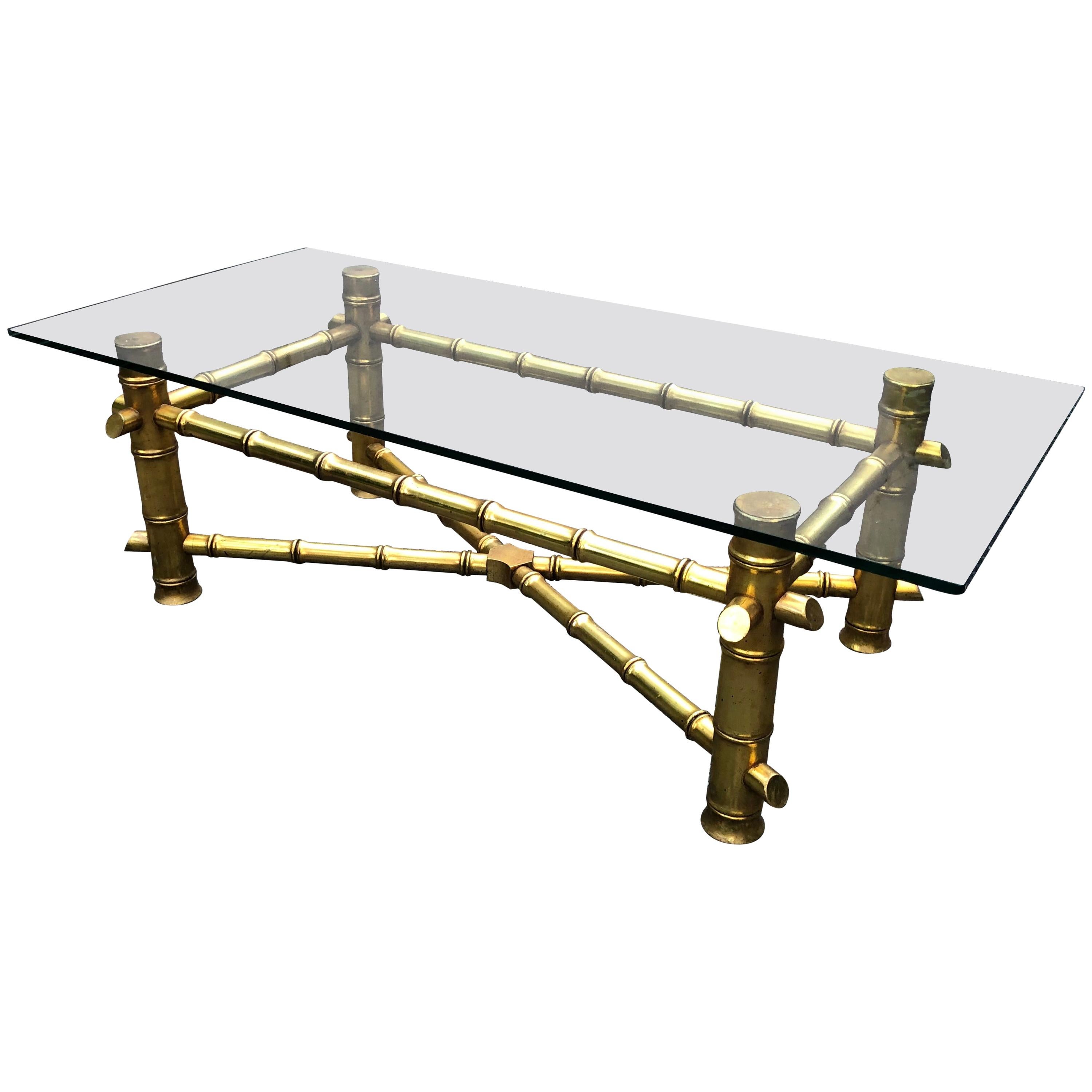 Mid-Century Modern Gold Faux Bamboo Coffee Table For Sale