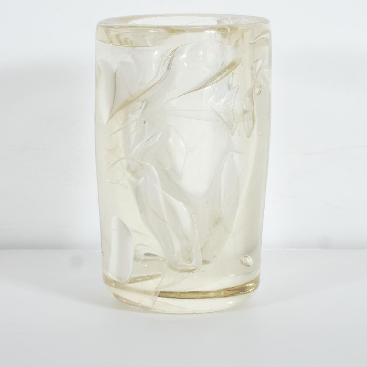 Italian Mid-Century Modern Gold-Flecked Art Glass Vase For Sale