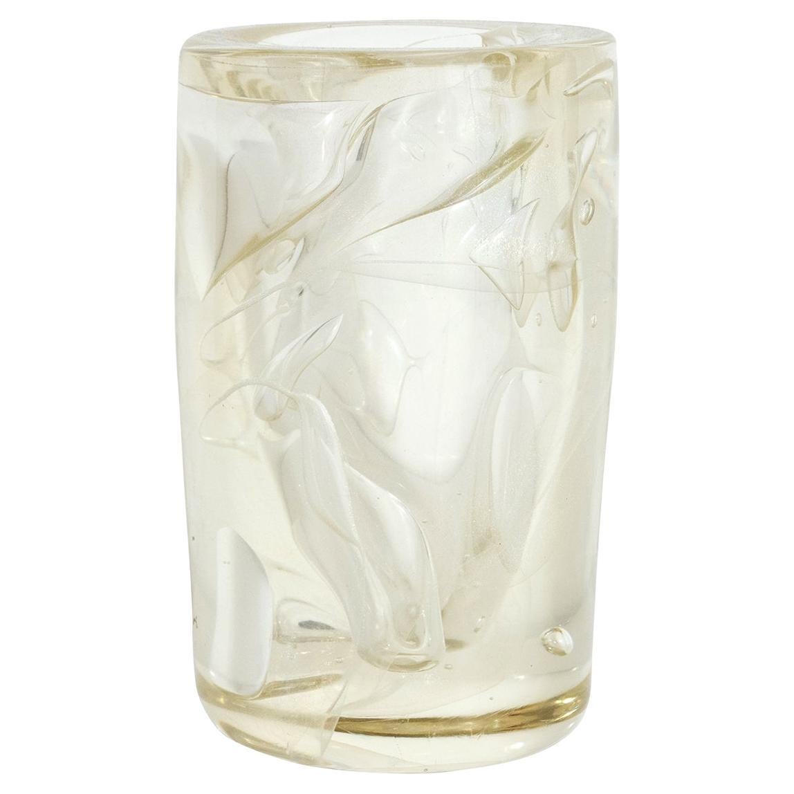 Mid-Century Modern Gold-Flecked Art Glass Vase For Sale