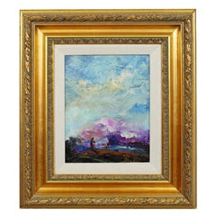 Mid-Century Modern Gold Framed Oil Painting Landscape Signed Bertalan Bodnar