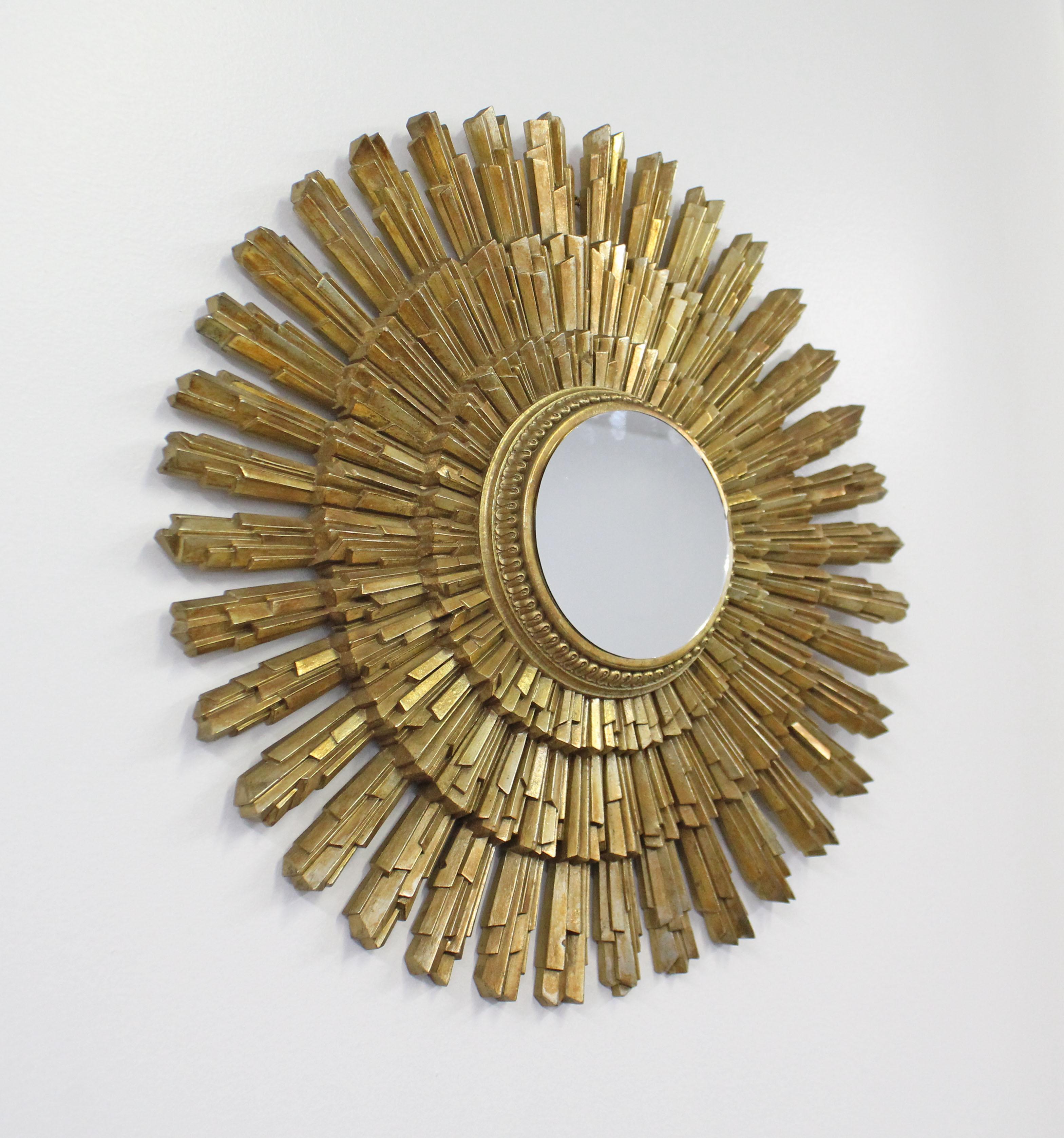 Unknown Mid-Century Modern Gold Gilt Starburst Decorative Wall Mirror