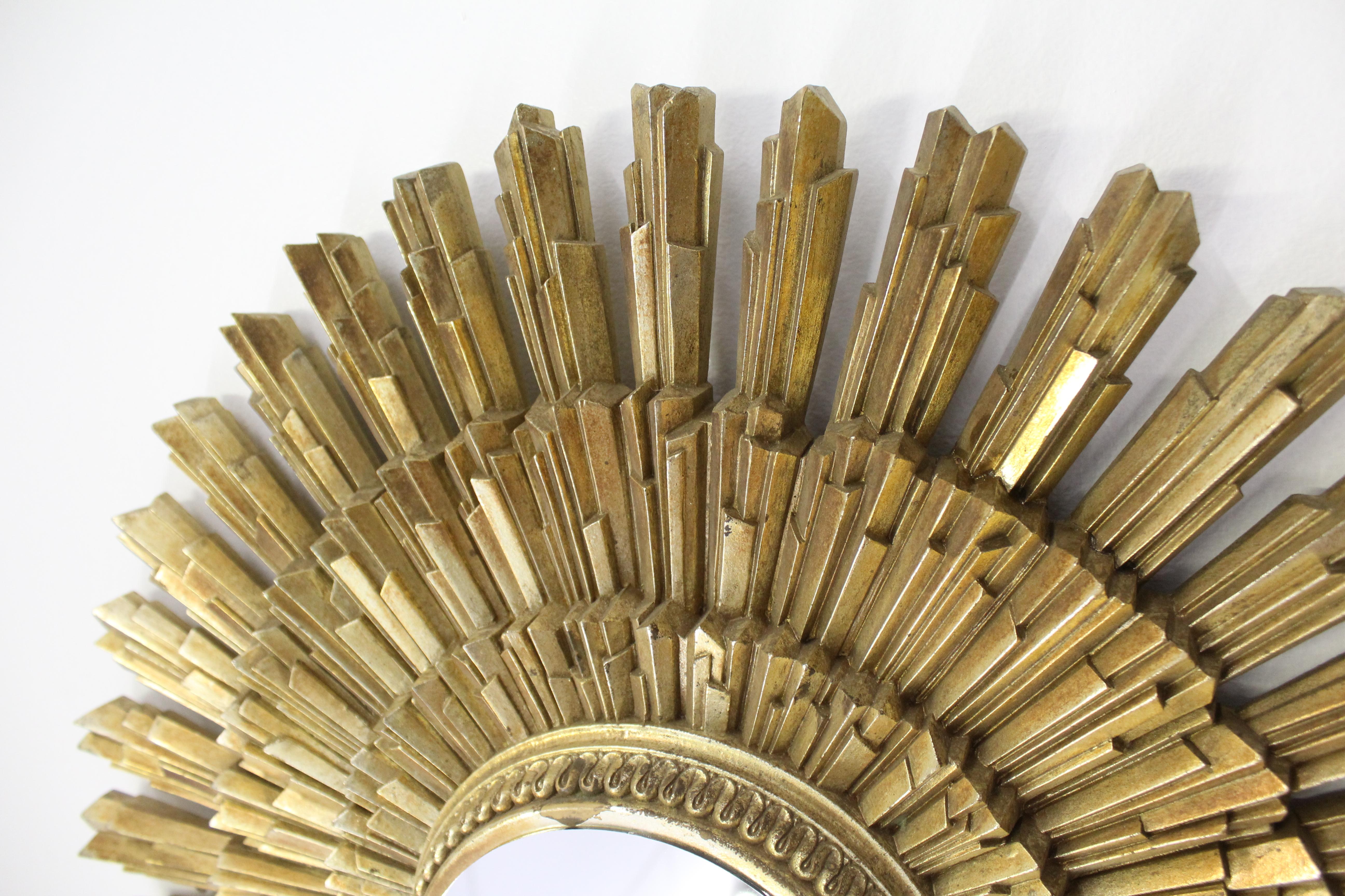 Mid-Century Modern Gold Gilt Starburst Decorative Wall Mirror 1