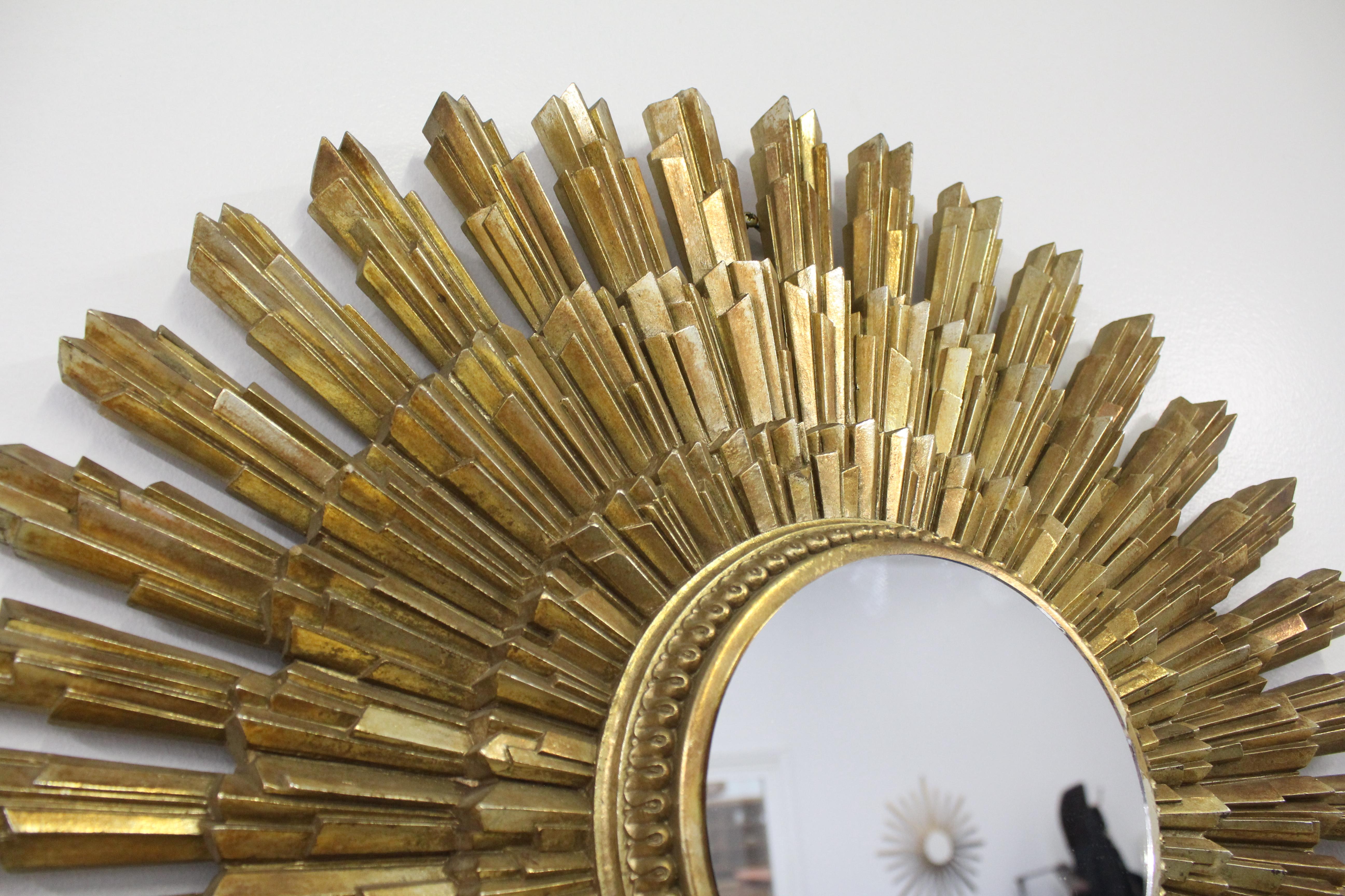Mid-Century Modern Gold Gilt Starburst Decorative Wall Mirror 2