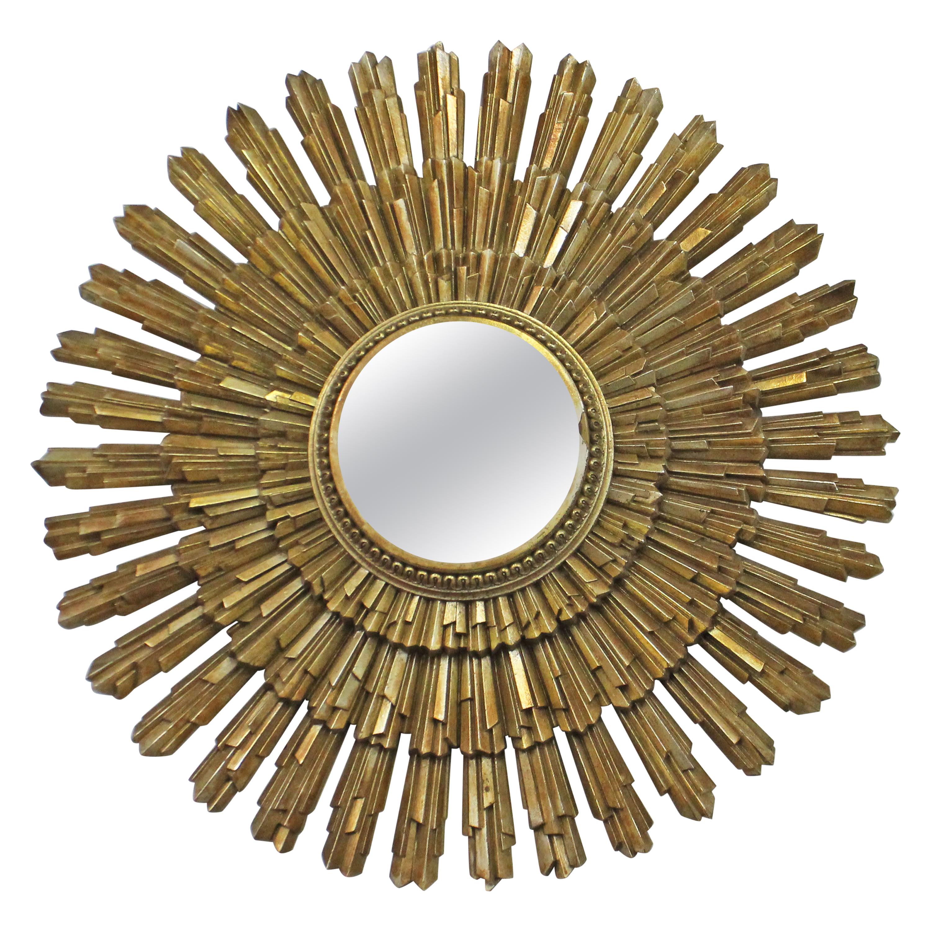 Mid-Century Modern Gold Gilt Starburst Decorative Wall Mirror