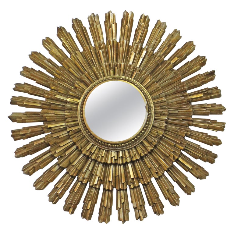 MidCentury Modern Gold Gilt Starburst Decorative Wall Mirror at 1stDibs
