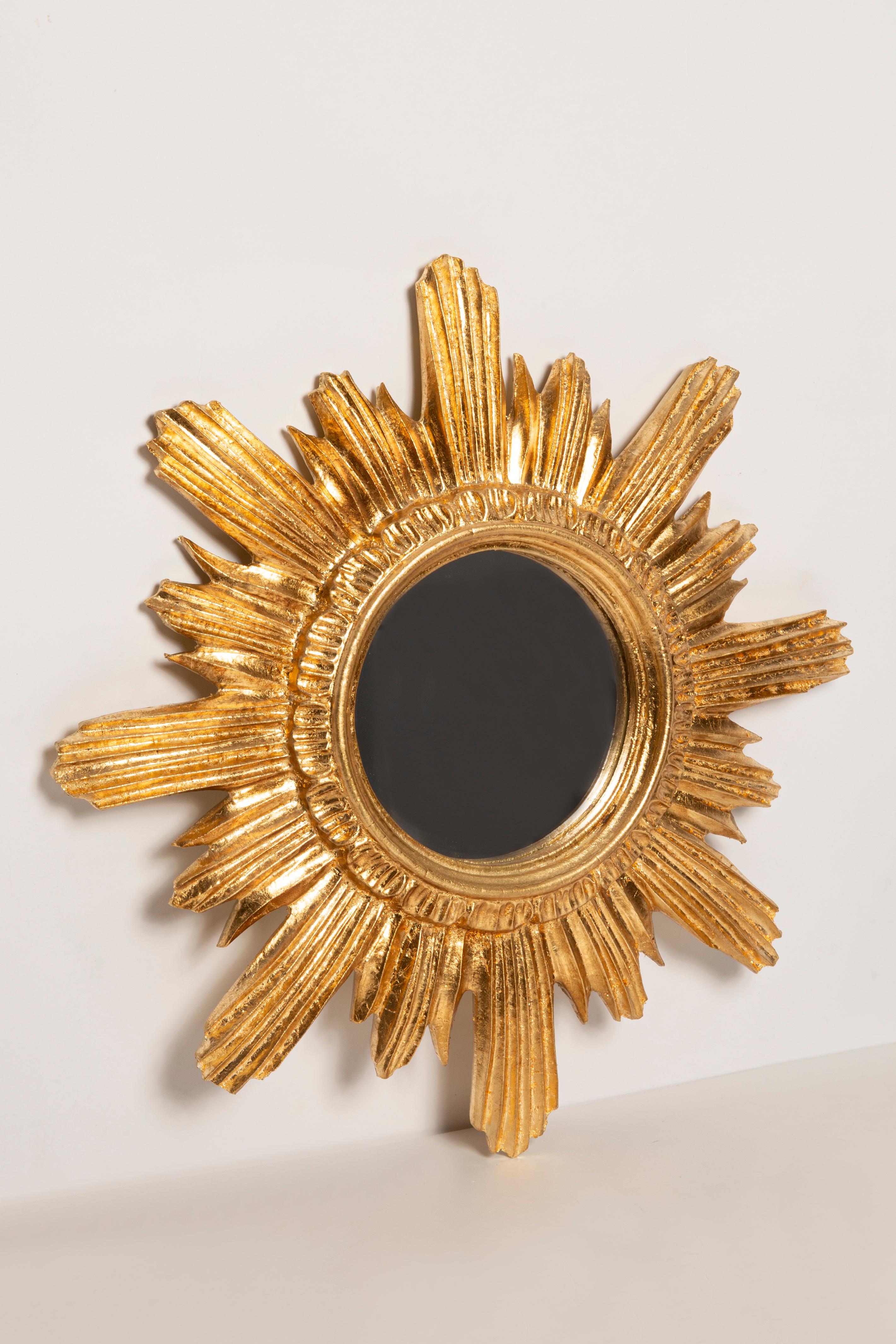 20th Century Mid Century, Modern Gold Italian Big Sunburst Mirror, Giltwood, 1960s For Sale