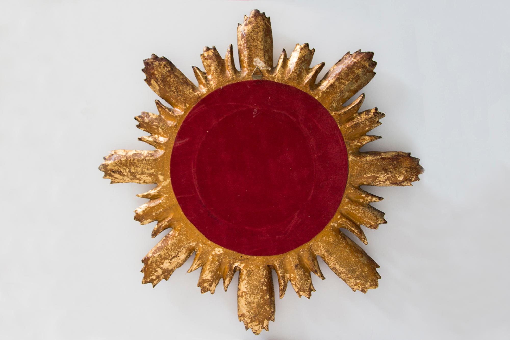 Mid Century, Modern Gold Italian Big Sunburst Mirror, Giltwood, 1960s 1