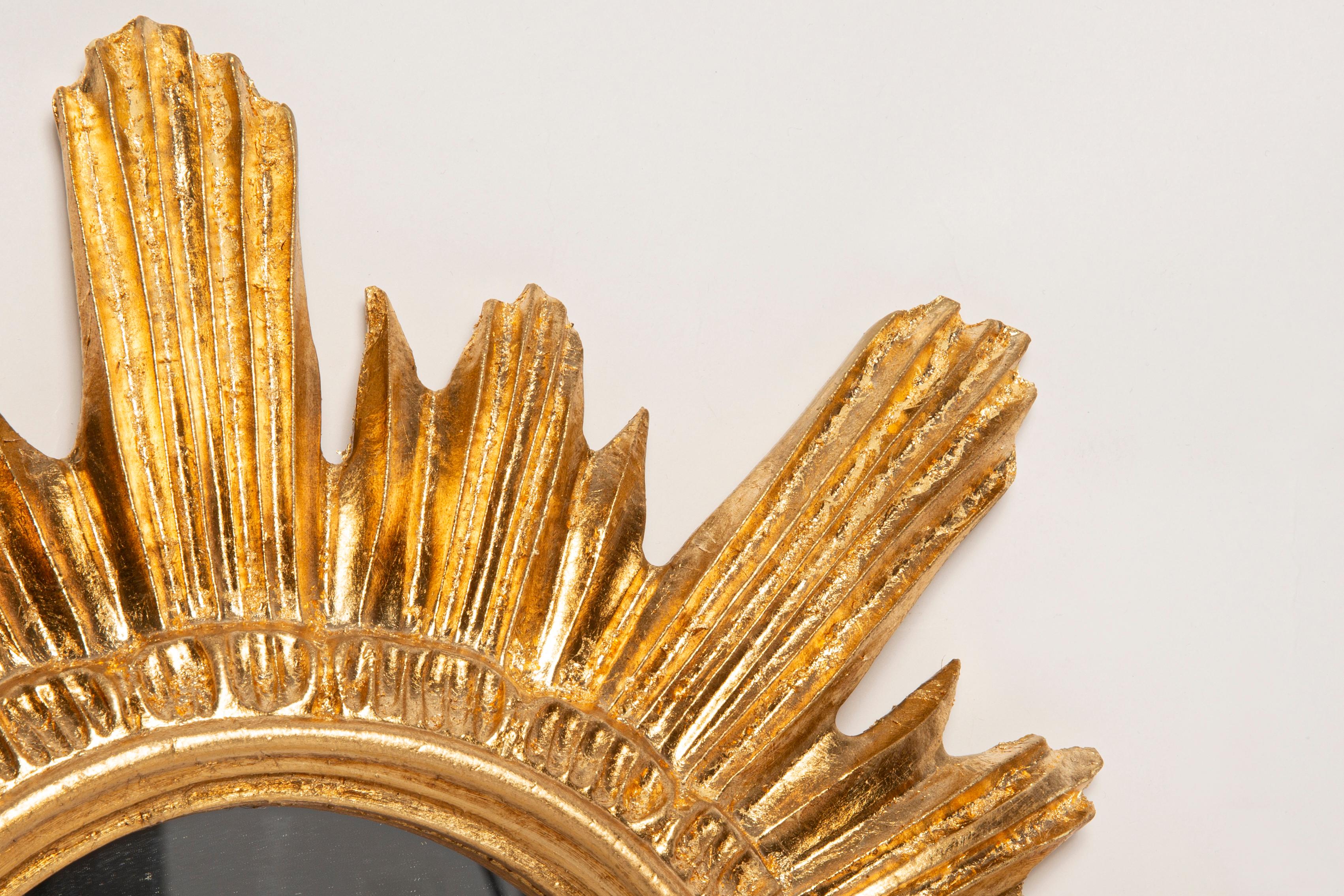 Mid Century, Modern Gold Italian Big Sunburst Mirror, Giltwood, 1960s For Sale 1