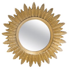 Vintage Mid-Century Modern Gold Italian Small Sunburst Mirror, Italy, 1960s