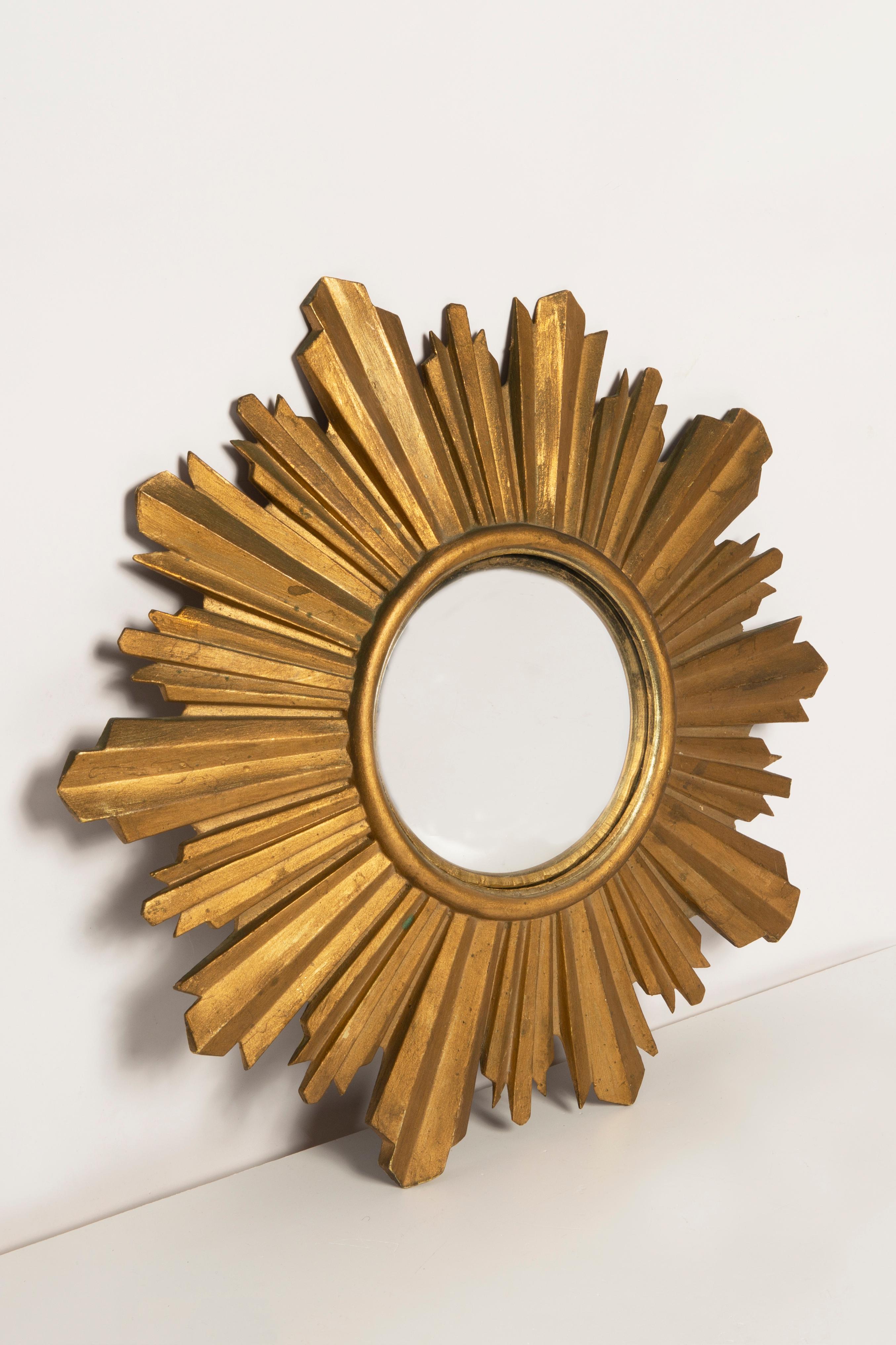 20th Century Mid Century, Modern Gold Italian Sunburst Mirror, 1960s For Sale