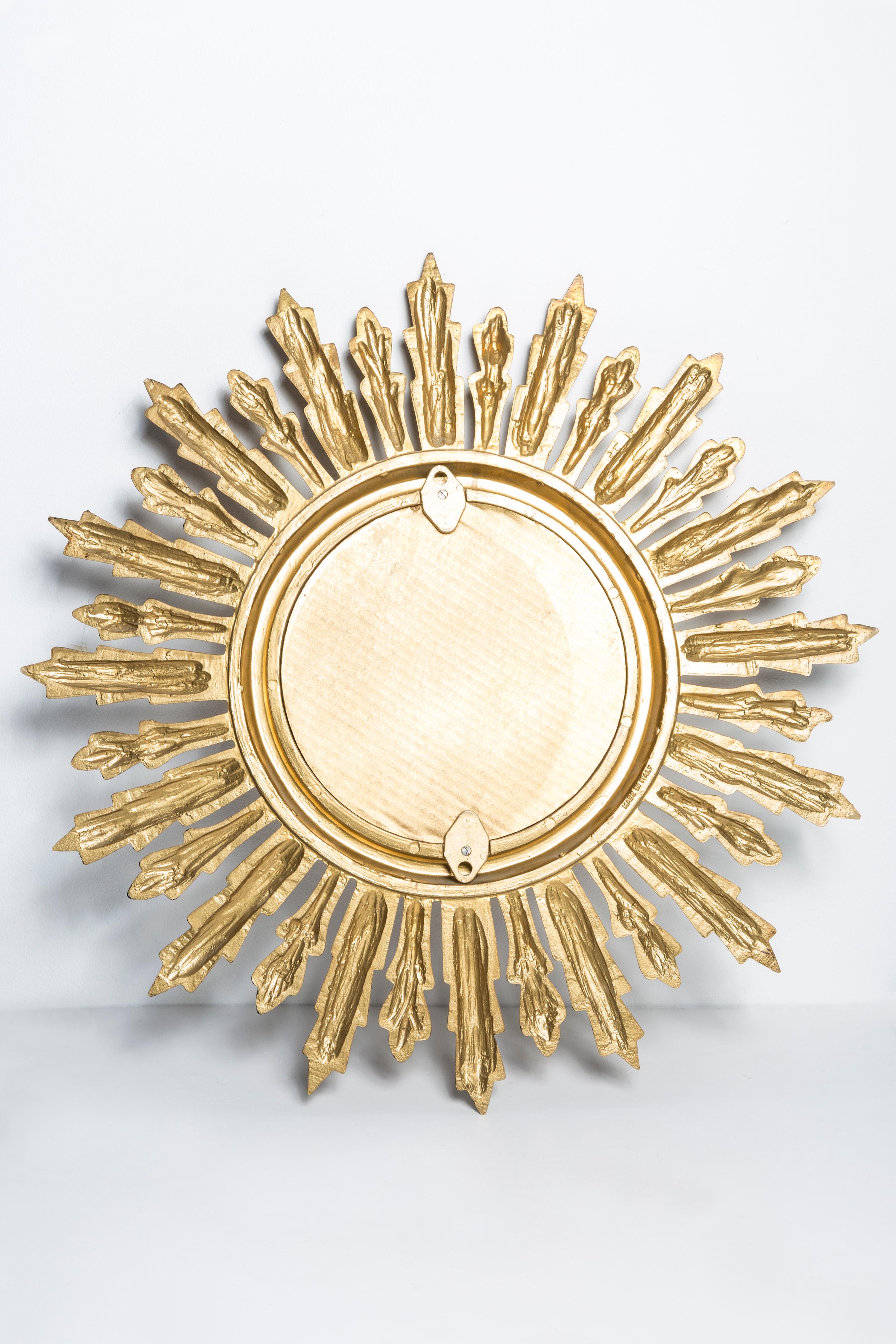 20th Century Mid Century, Modern Gold Italian Sunburst Mirror, 1960s For Sale