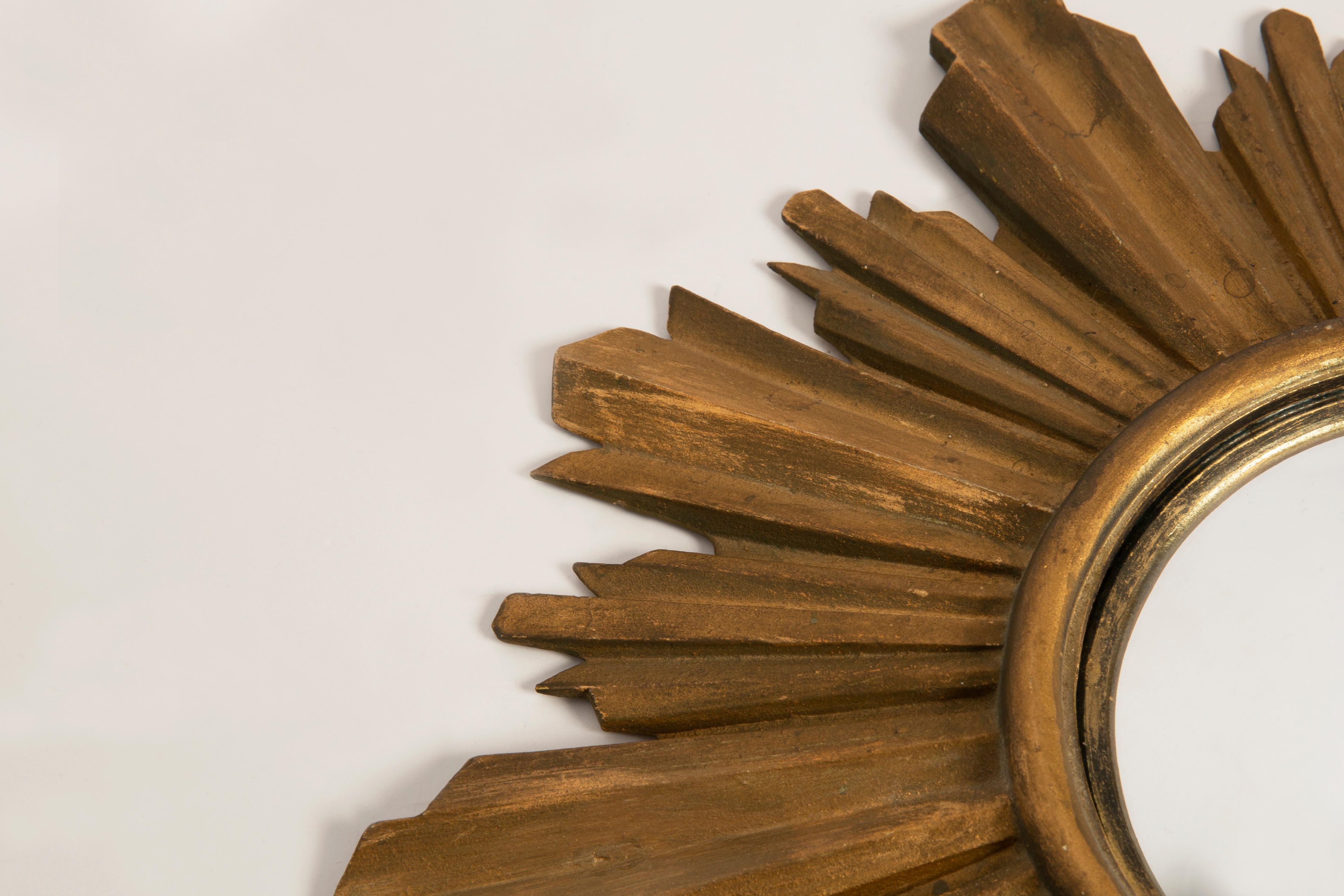 Mid Century, Modern Gold Italian Sunburst Mirror, 1960s For Sale 1