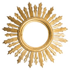 Mid Century, Modern Gold Italian Sunburst Mirror, 1960s
