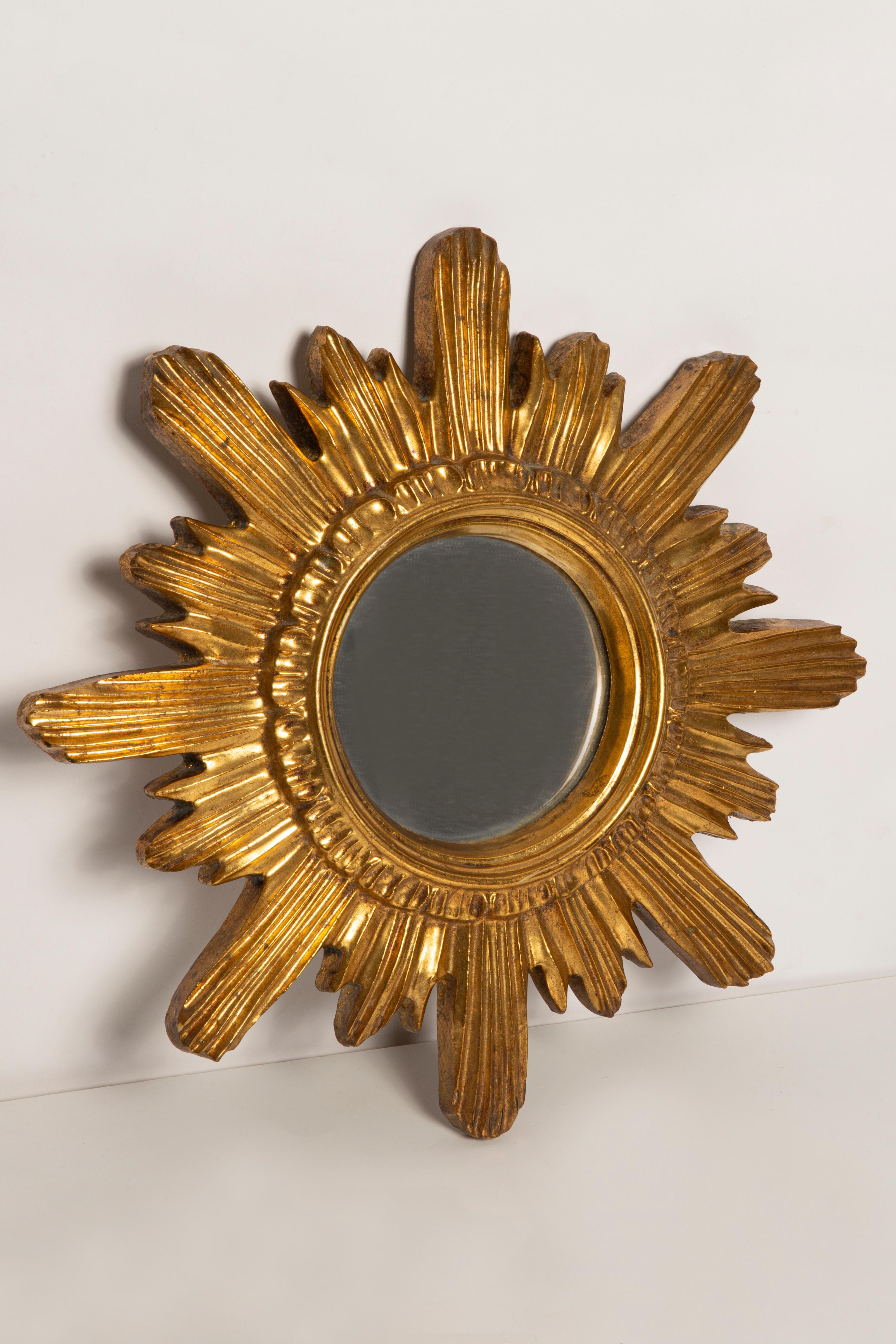 20th Century Mid Century, Modern Gold Italian Sunburst Mirror, Giltwood, 1960s For Sale