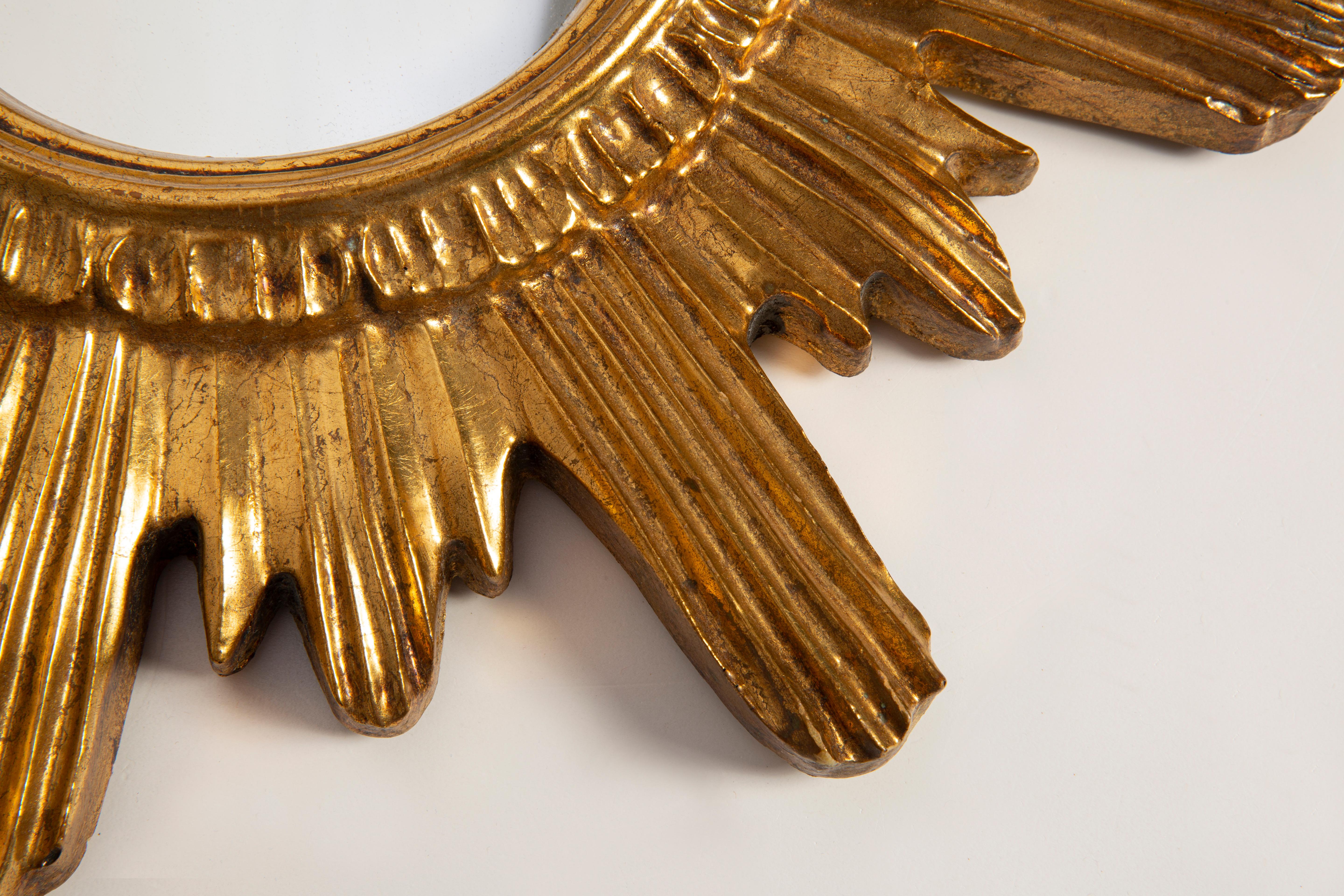 Mid Century, Modern Gold Italian Sunburst Mirror, Giltwood, 1960s For Sale 1